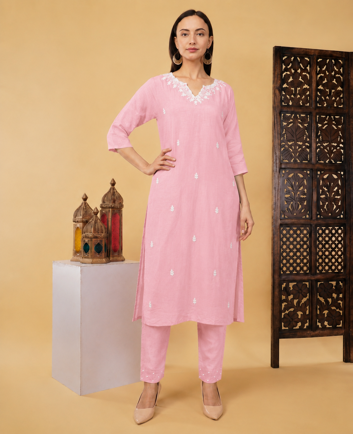 Embroidered Ethnic Kurta set with Pants and Dupatta For Women's | Festive Traditional Suit Set