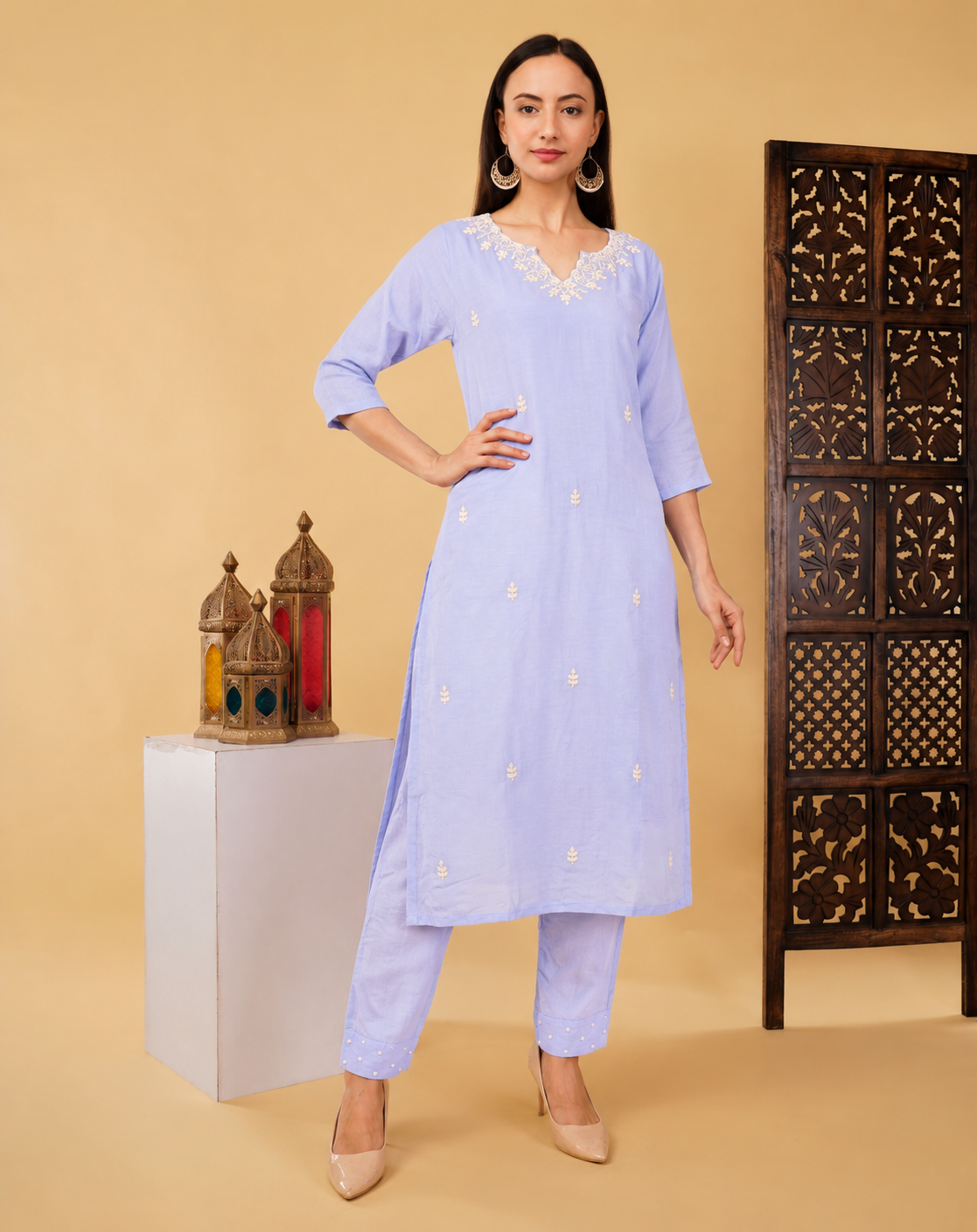 Embroidered Ethnic Kurta set with Pants and Dupatta For Women's | Festive Traditional Suit Set