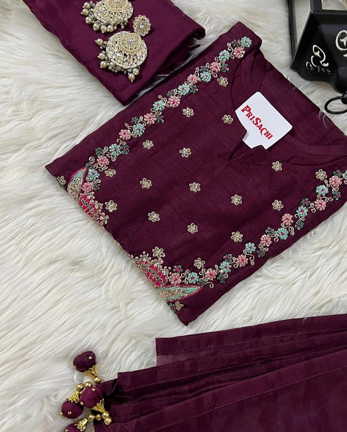 Black embroidered cotton silk kurta set with dupatta