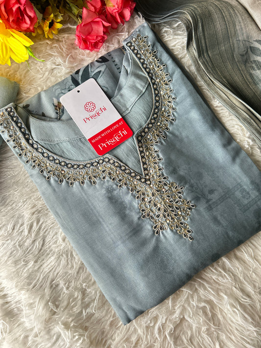 Gray embroidered kurta set with dupatta