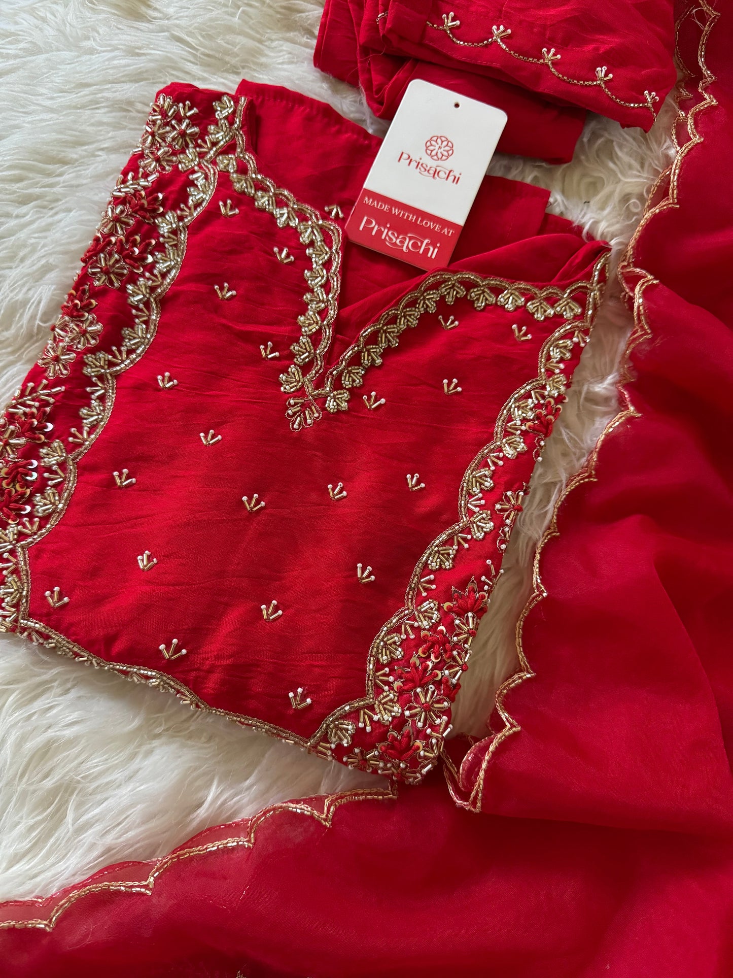 Embroidered kurta Pant  with dupatta with Zardosi work - Prisachi Official