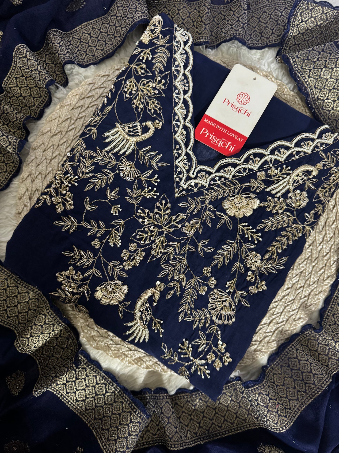 Blue embroidered kurta set with dupatta