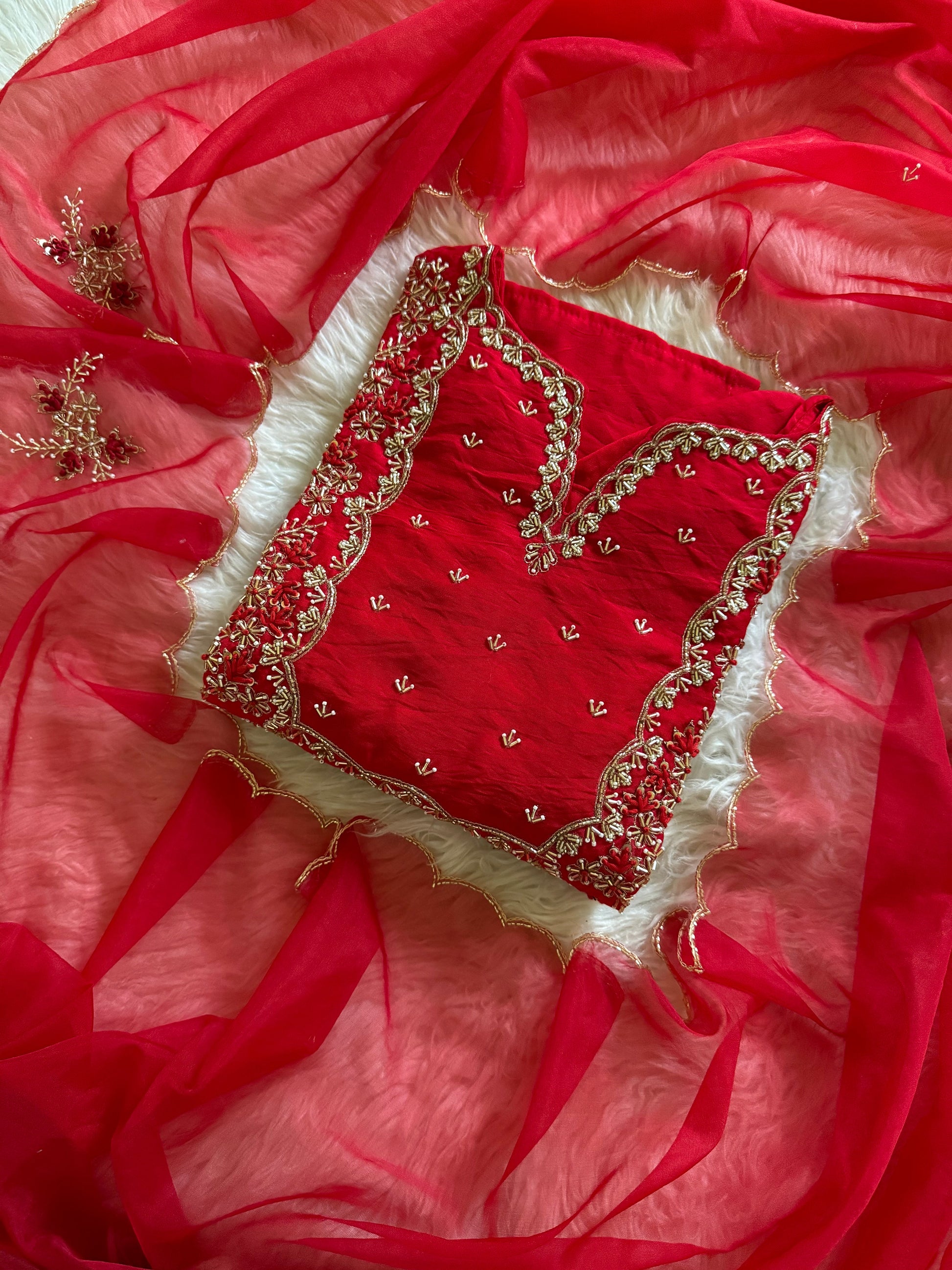Embroidered kurta Pant  with dupatta with Zardosi work - Prisachi Official