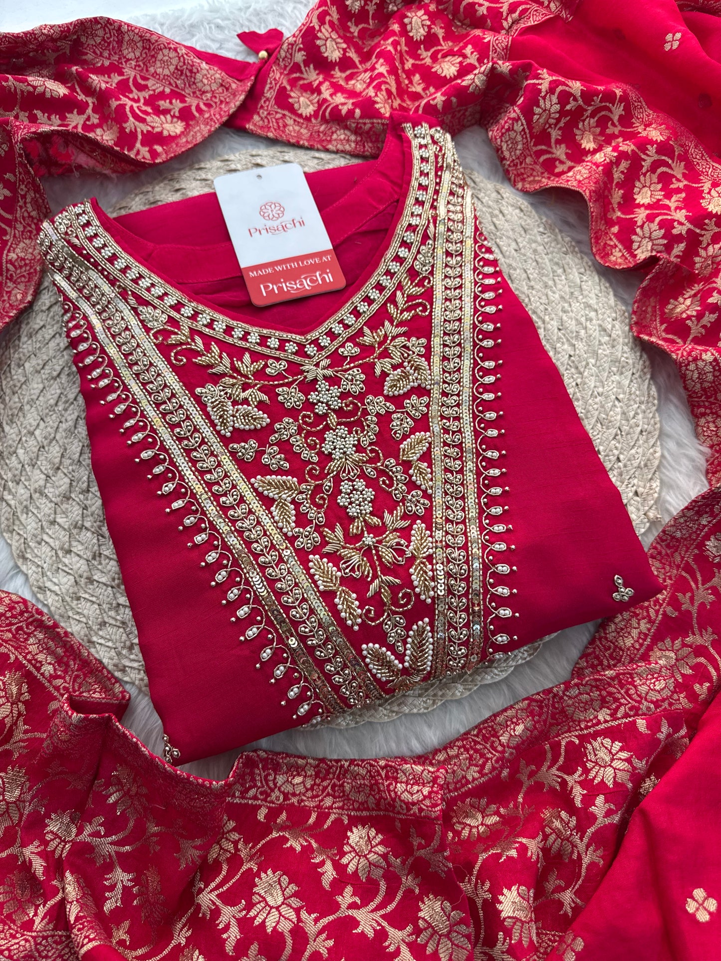 Pink Embroidered kurta Pant  with dupatta - Prisachi Official