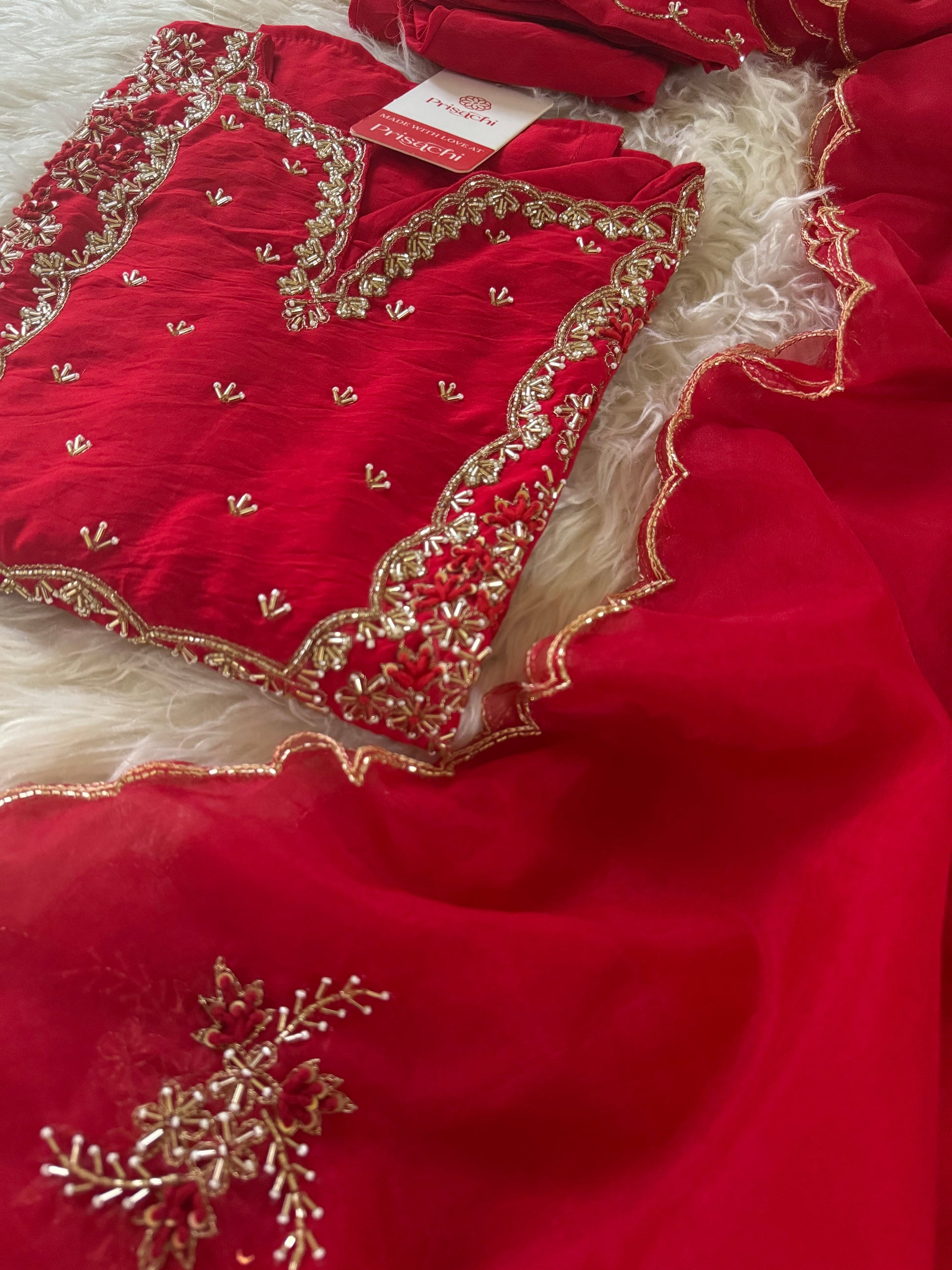 Embroidered kurta Pant  with dupatta with Zardosi work - Prisachi Official