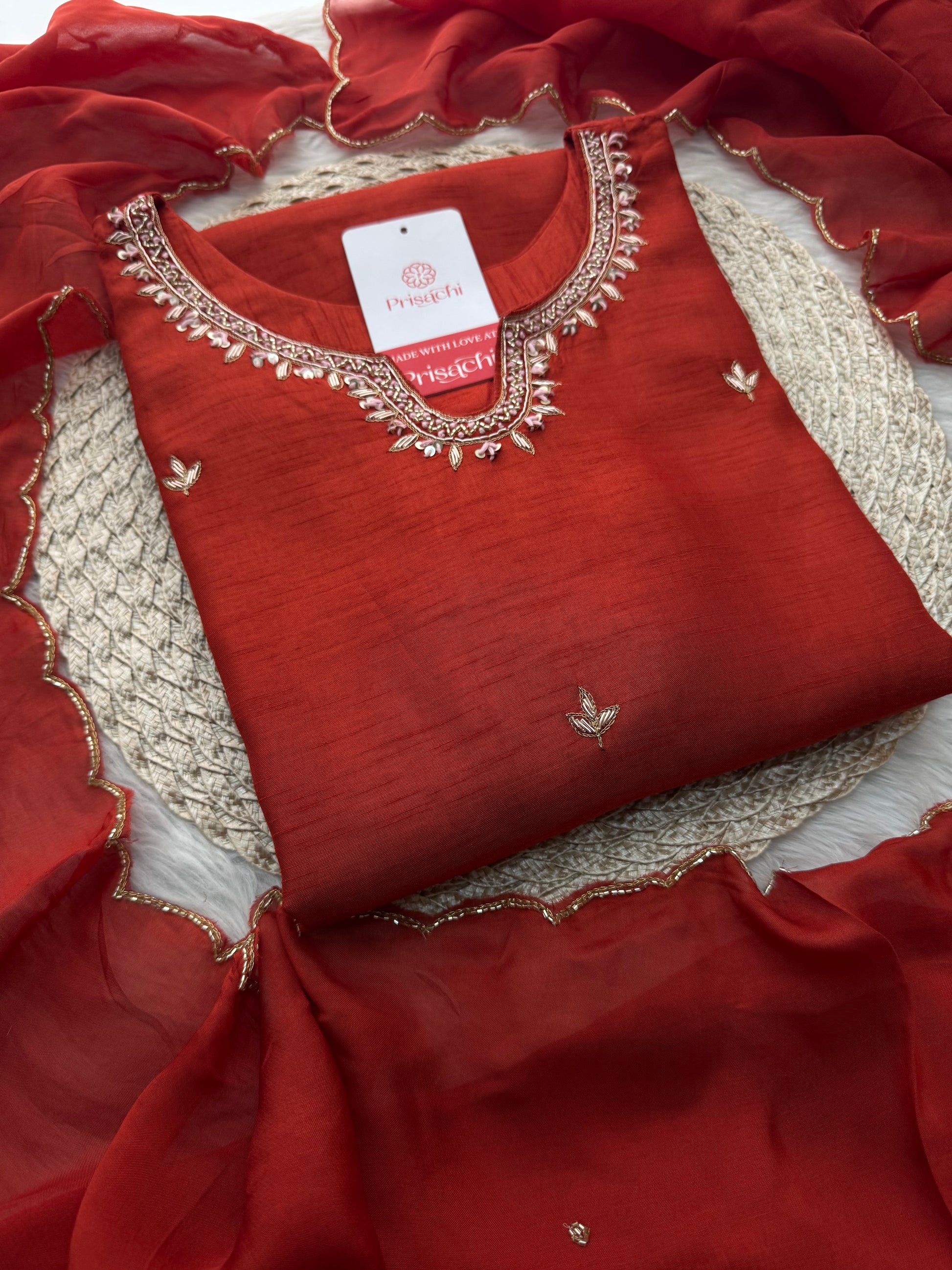 Orange Designer Embroidered Kurta Set with Pants & Dupatta – Ethnic Wear - Prisachi Official