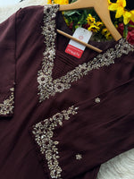 Brown hand embroidered kurta pant with dupatta