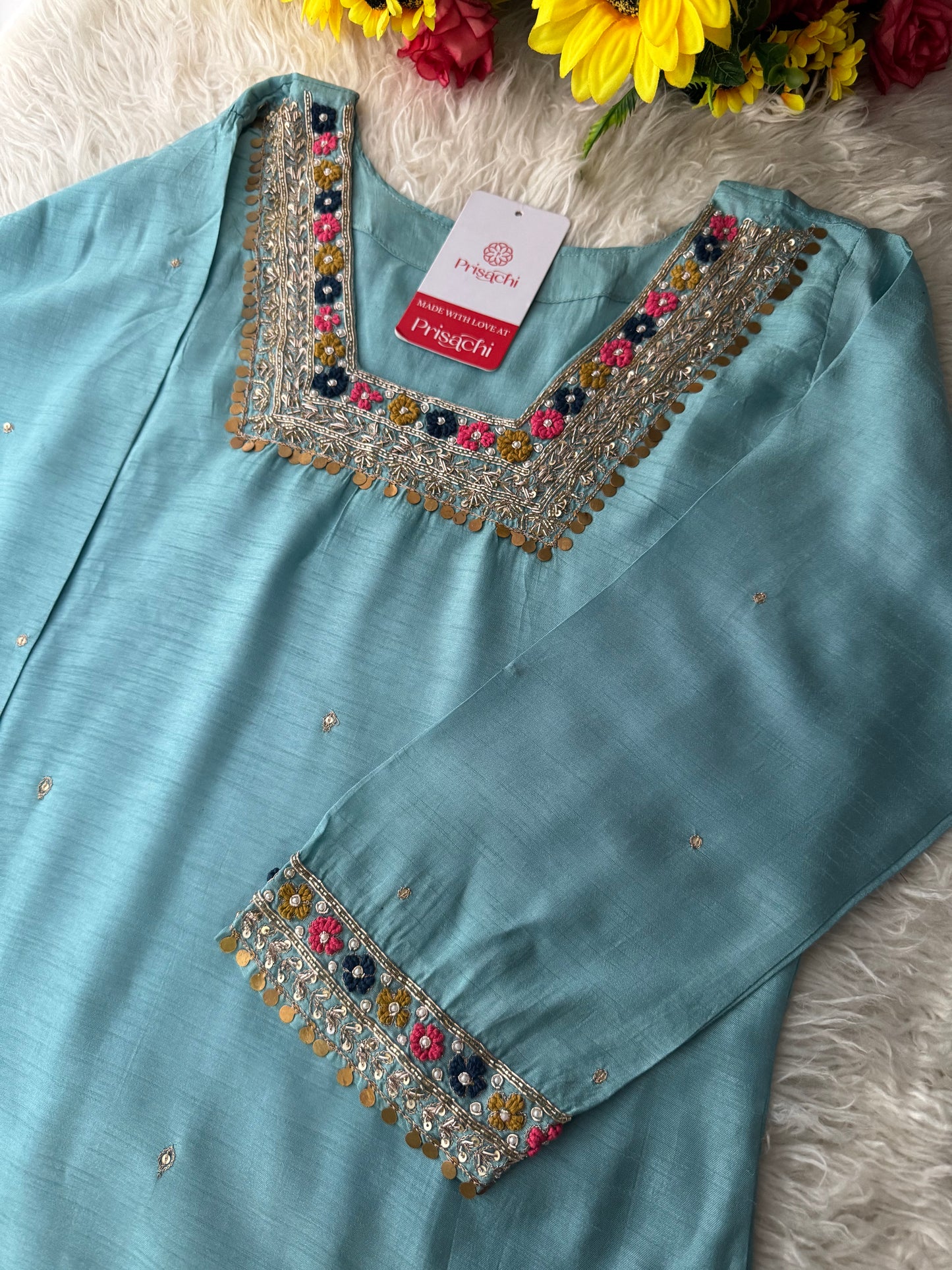 Blue embroidered kurta Bottom with dupatta