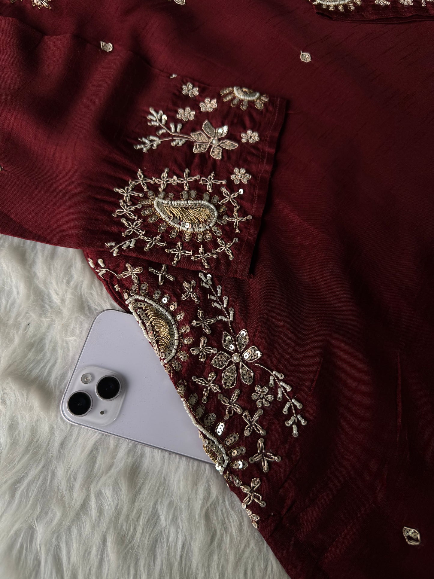 Brown hand embroidered kurta pant with dupatta with Pockets - Prisachi Official