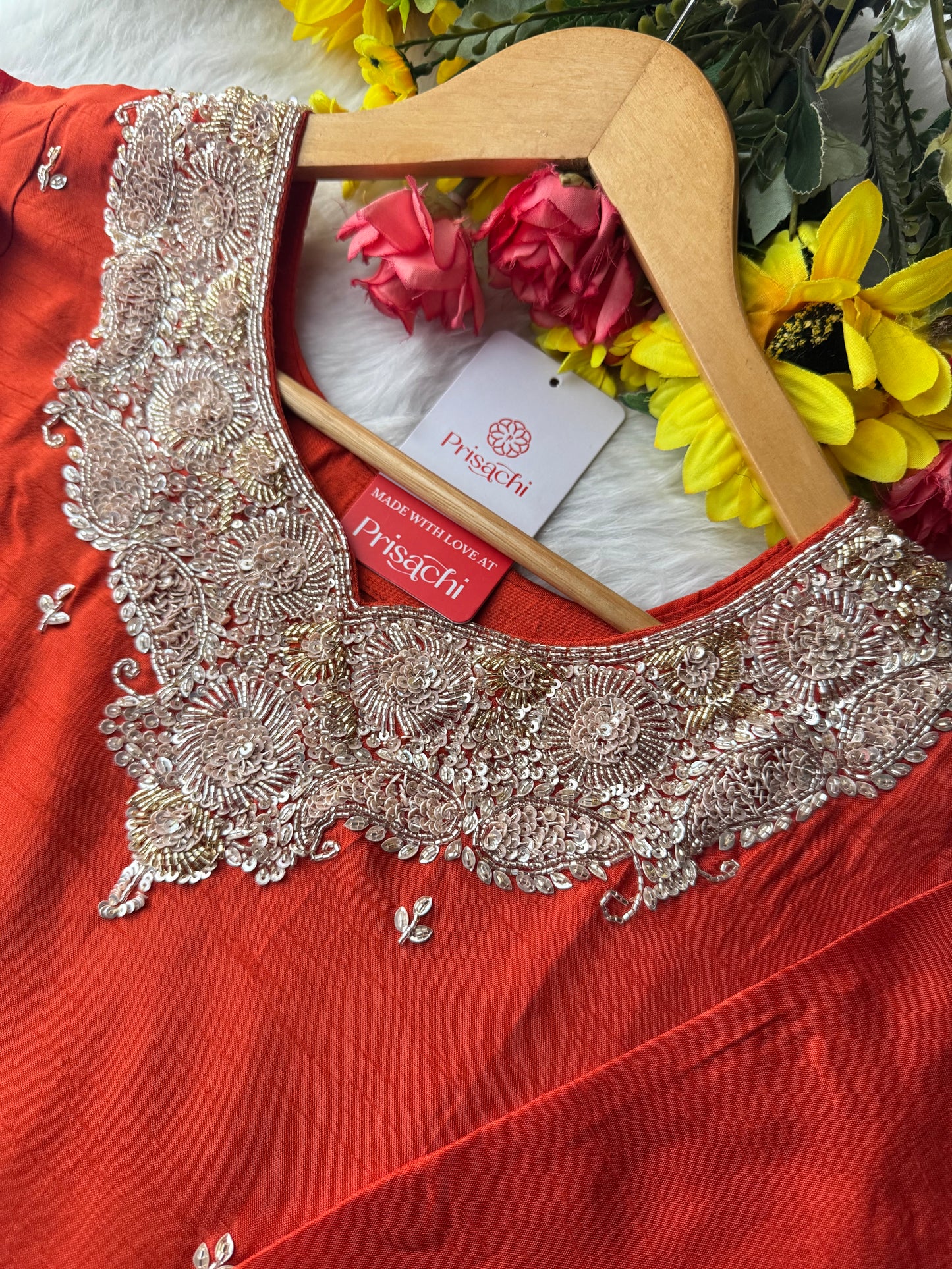 Red Embroidered kurta Pant with dupatta - Prisachi Official