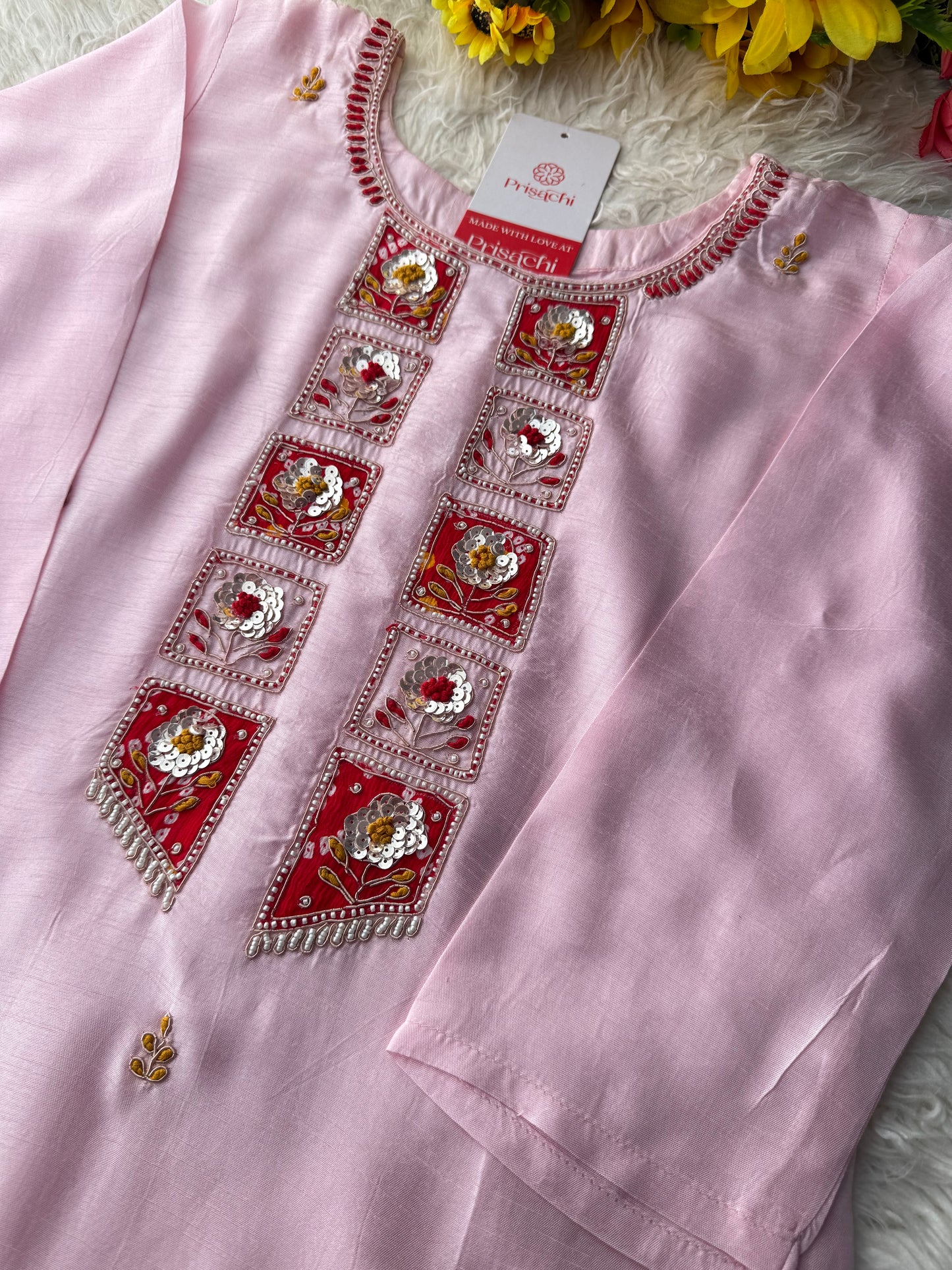 Pink Embroidered kurta set with dupatta