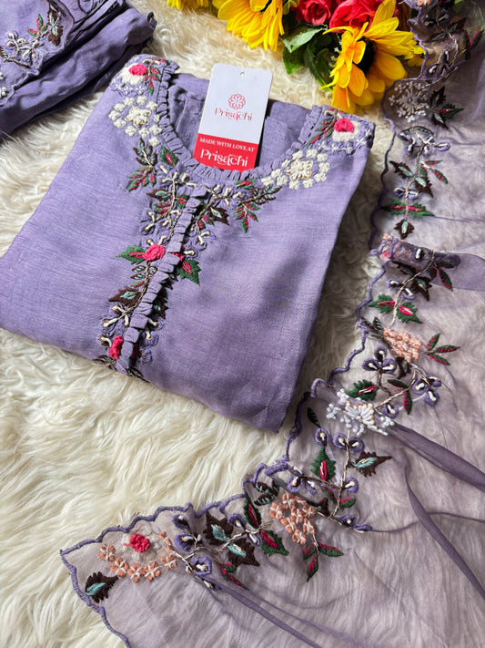 Purple Embroidered kurta bottom with dupatta