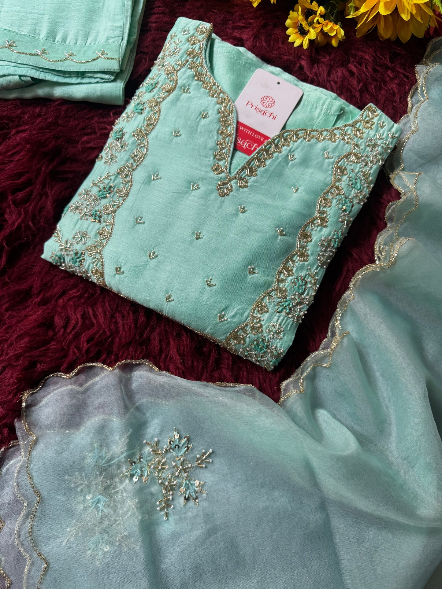 Embroidered kurta Pant  with dupatta with Zardosi work - Prisachi Official