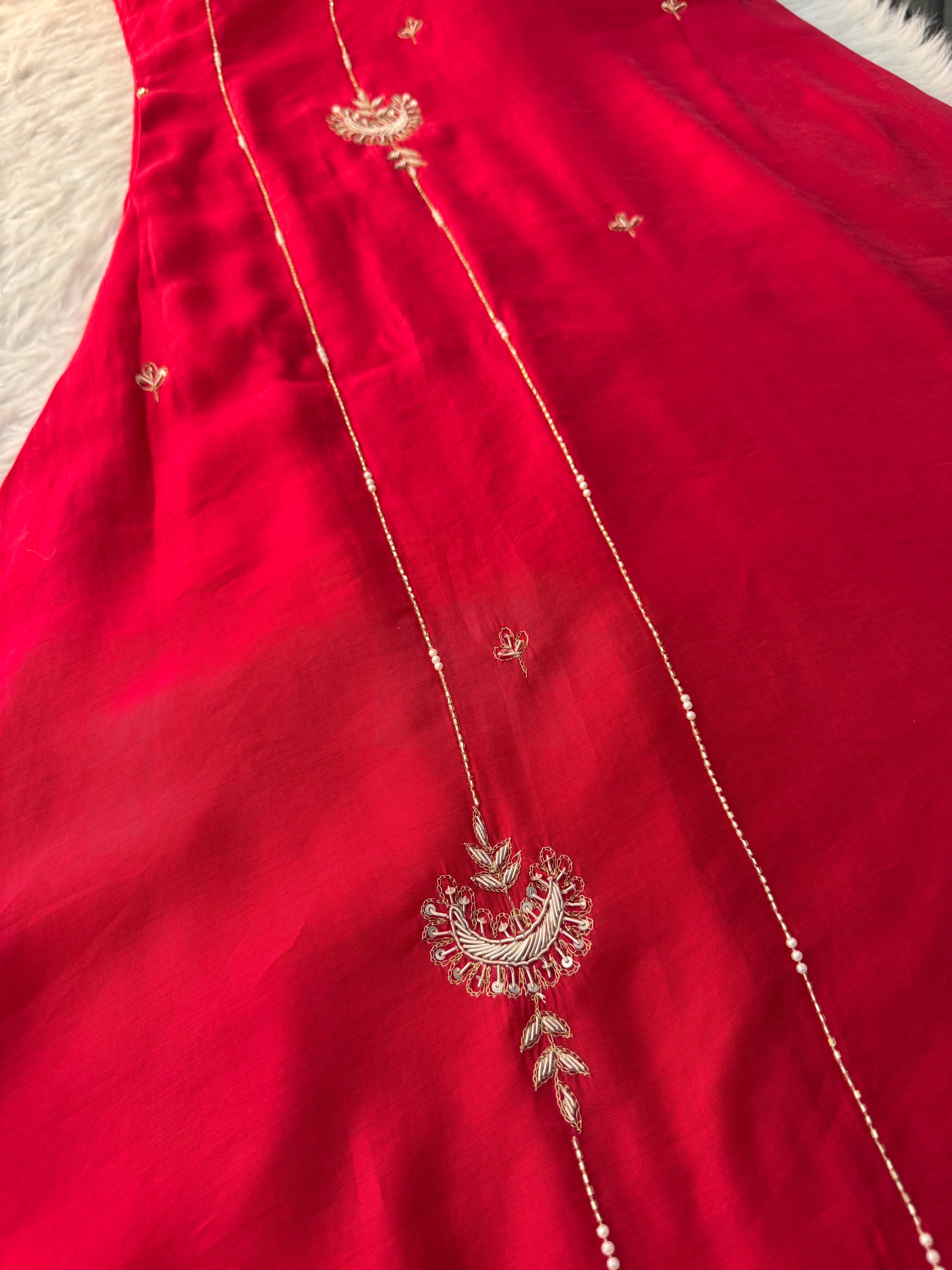 Pink Embroidered A-Line kurta set with dupatta and Pant - Prisachi Official