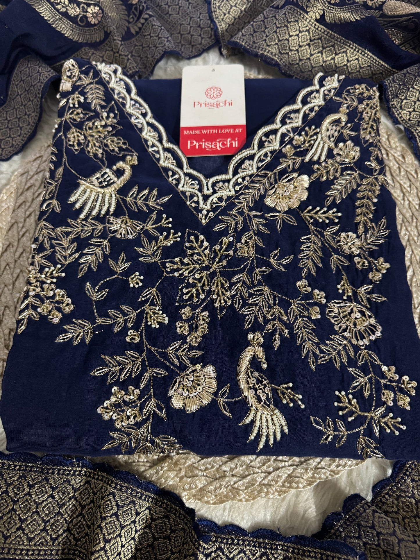 Blue embroidered kurta set with dupatta