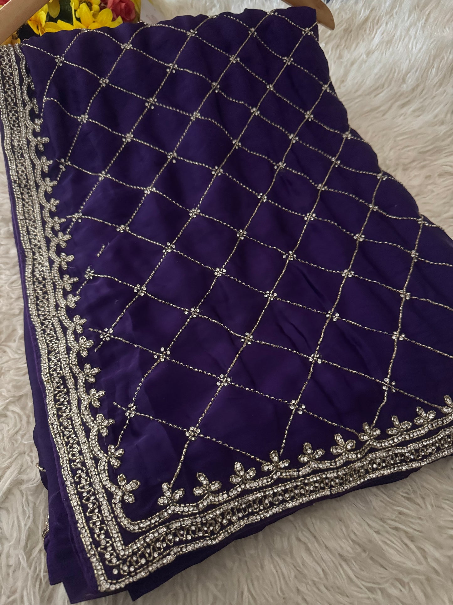 Prisachi Purple Designer Saree with Unstitched Blouse