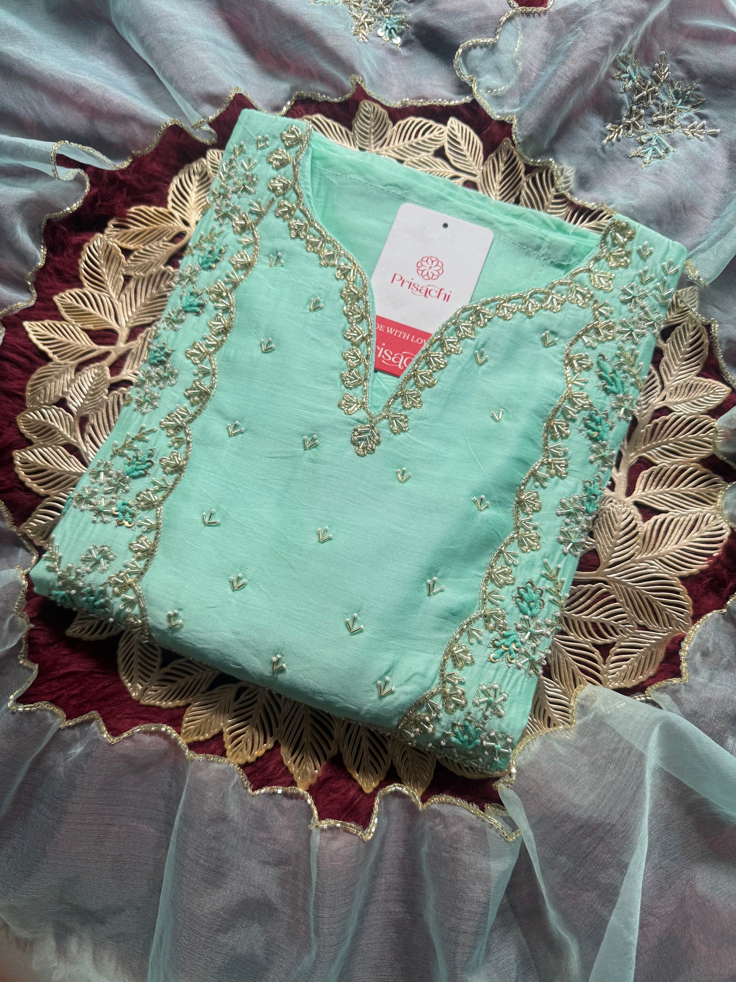 Sky blue Embroidered kurta Pant  with dupatta with Zardosi work