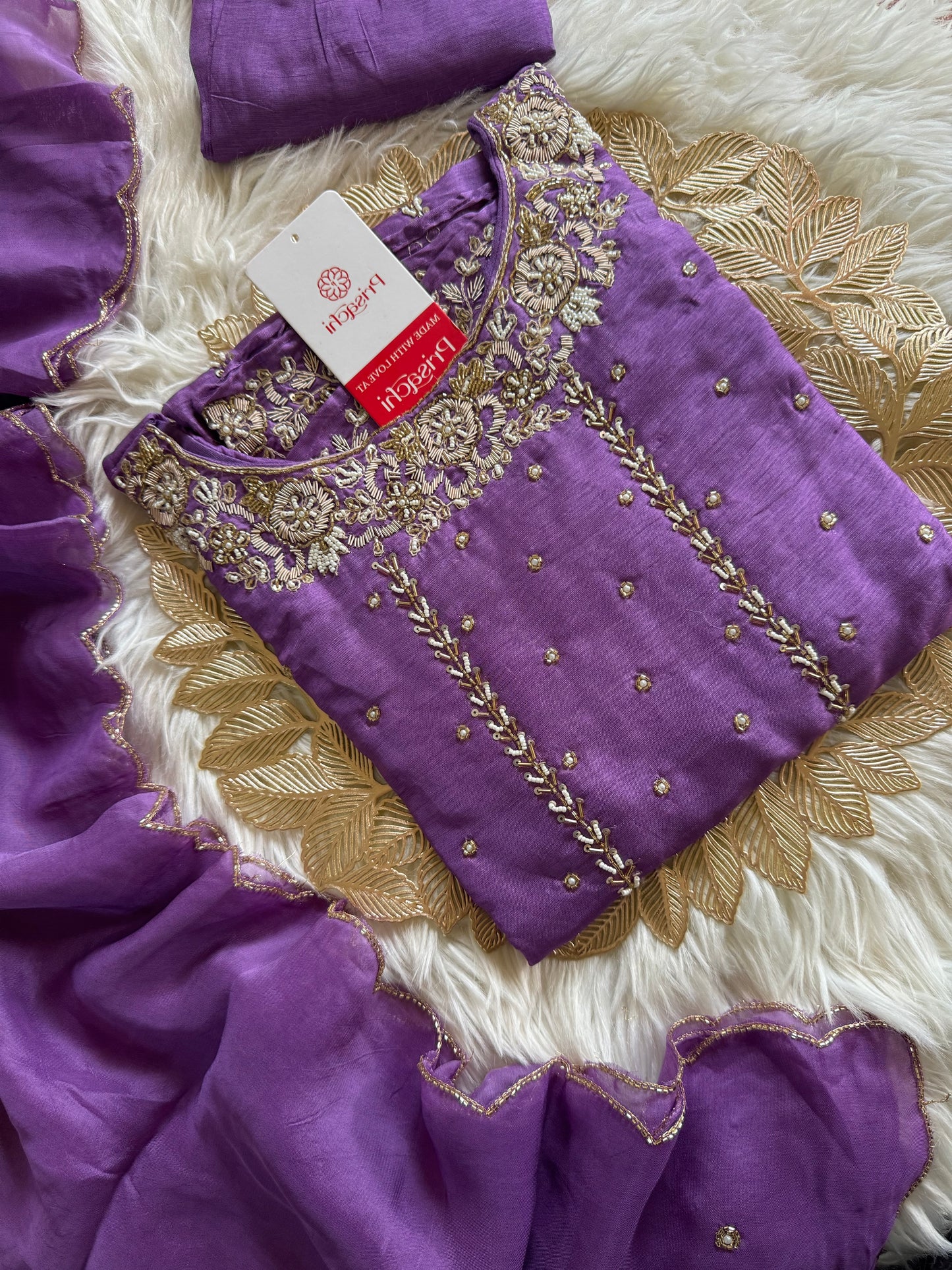 Purple Embroidered kurta set with dupatta
