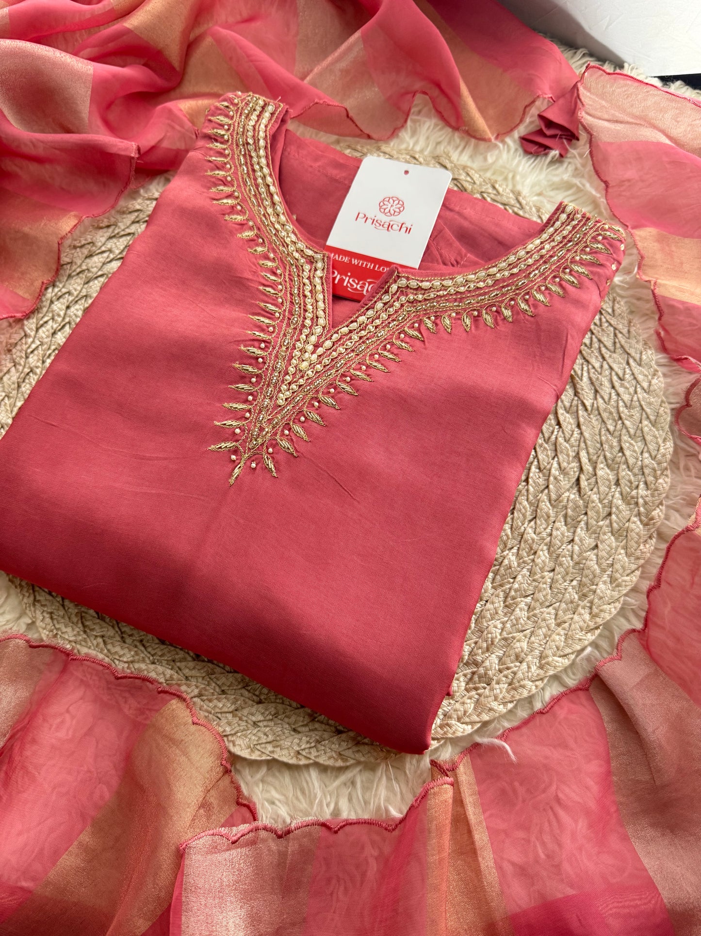 Prisachi Pink Embroidered kurta set with dupatta