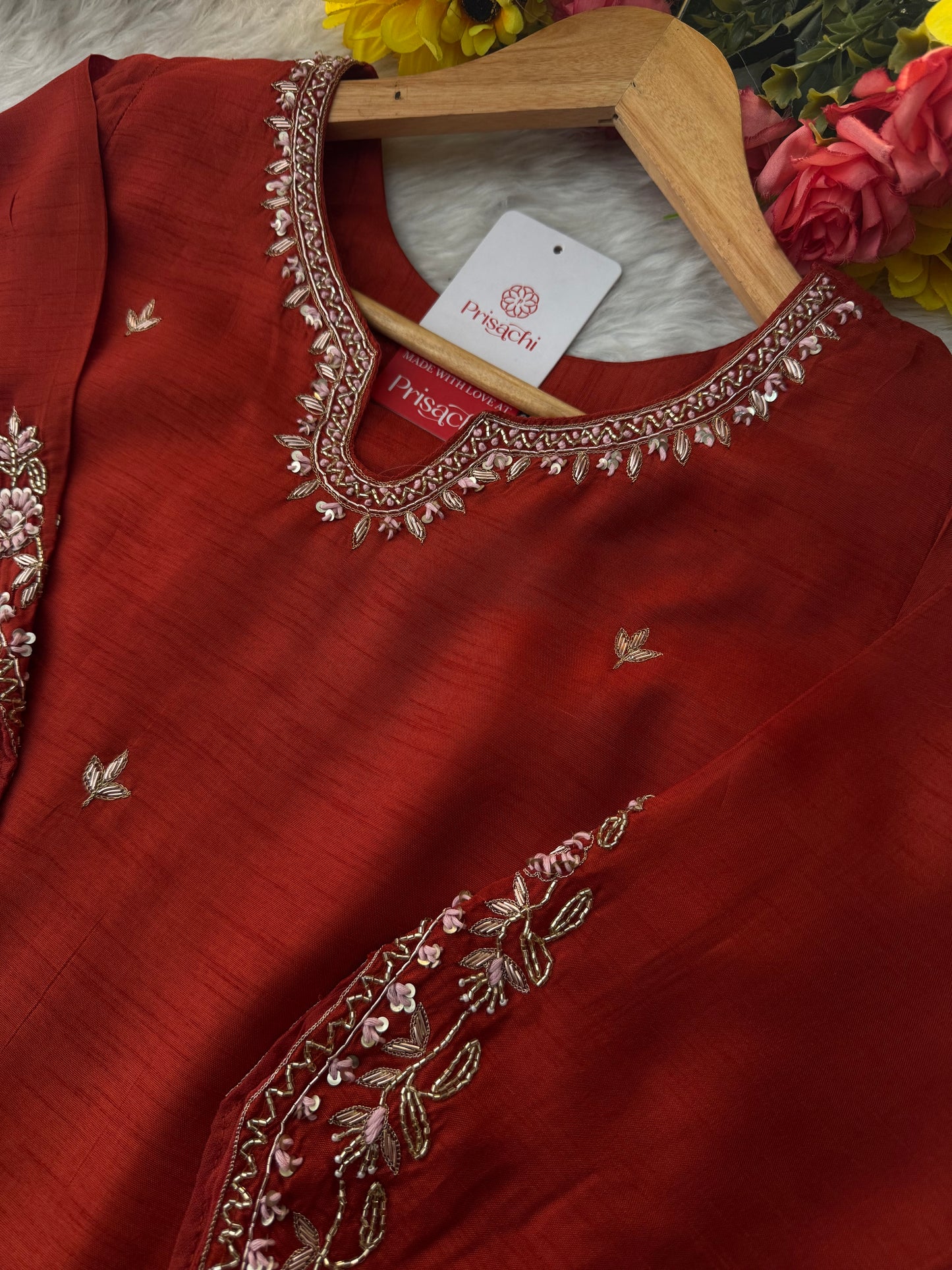 Orange Designer Embroidered Kurta Set with Pants & Dupatta – Ethnic Wear - Prisachi Official