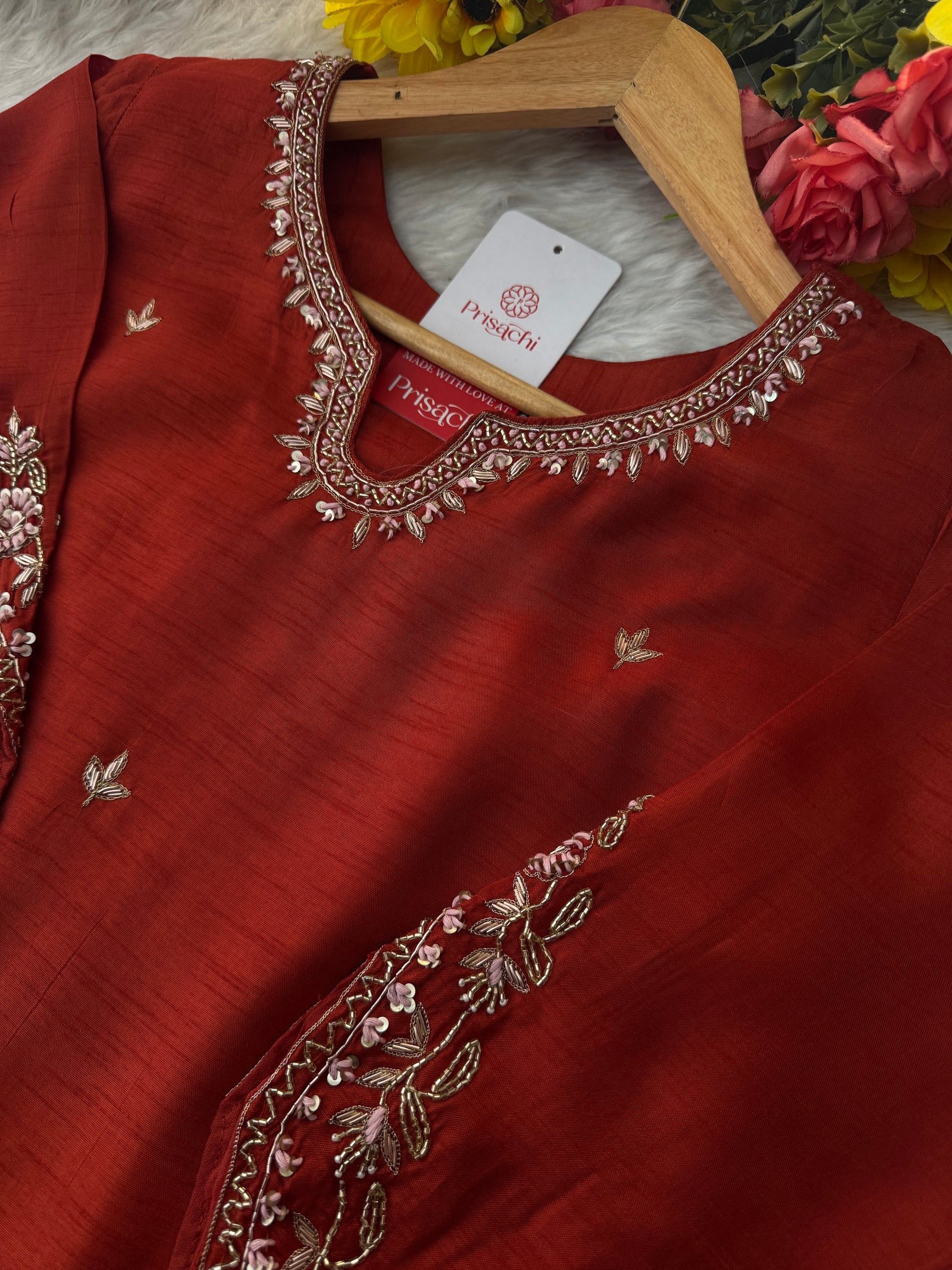 Orange Designer Embroidered Kurta Set with Pants & Dupatta – Ethnic Wear - Prisachi Official