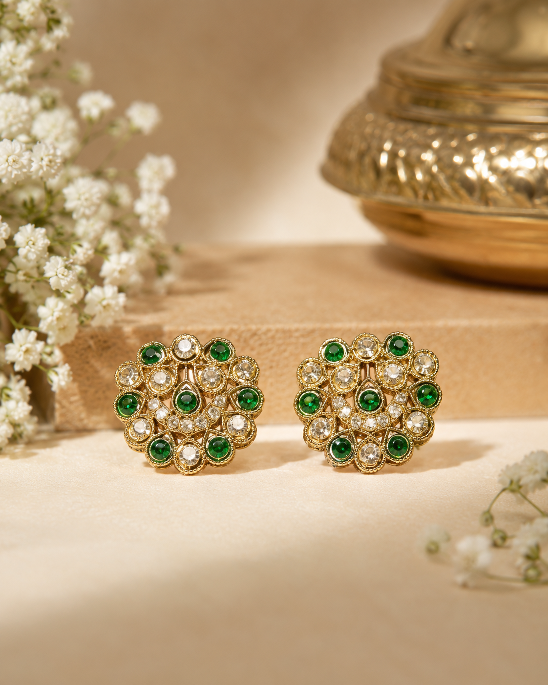 Traditional Gold-Plated Flower Kundan Stud Earrings for women