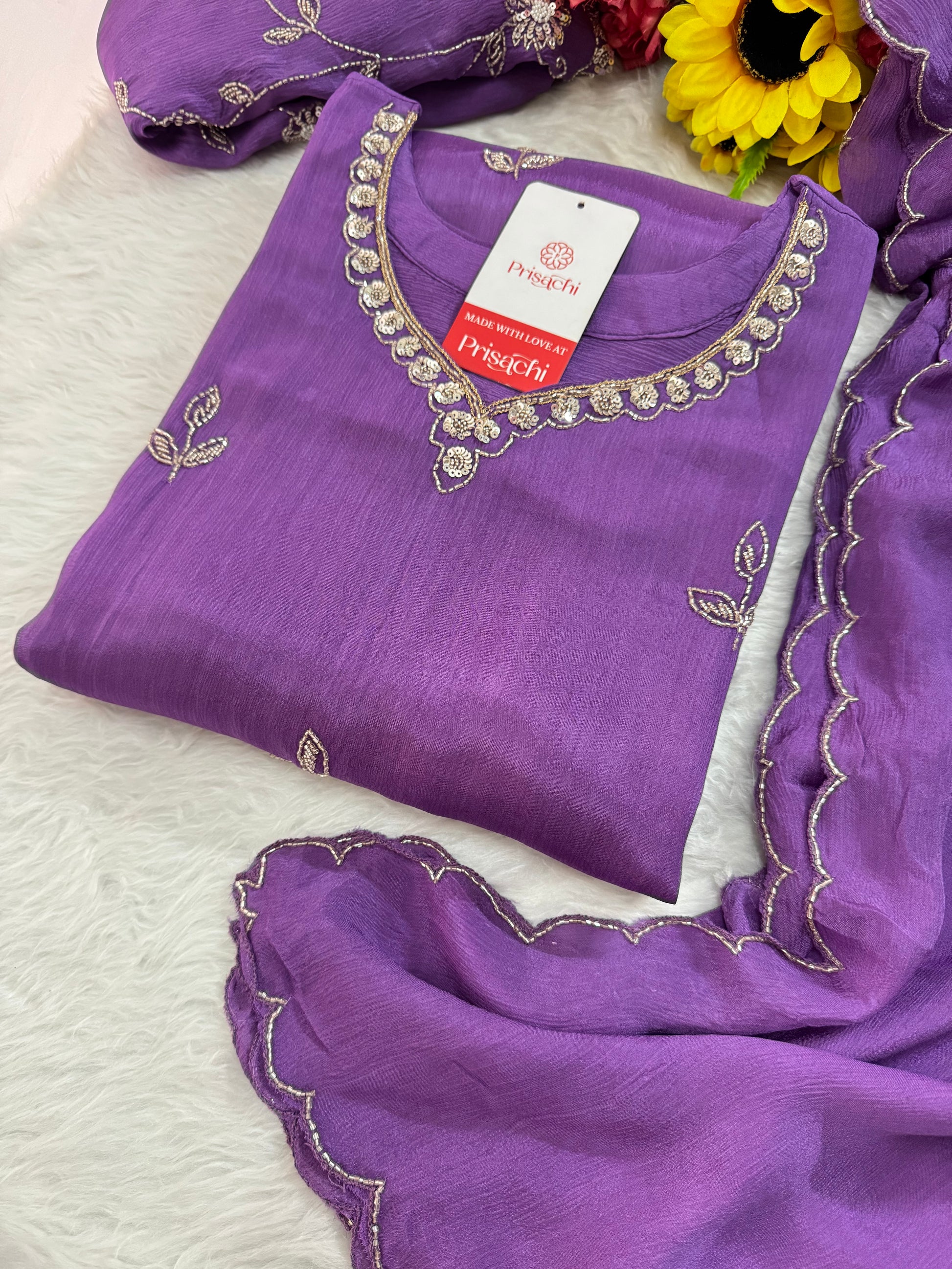 Lavender Embroidered Sharara Set with pants and Dupatta for Women | Prisachi - Prisachi Official