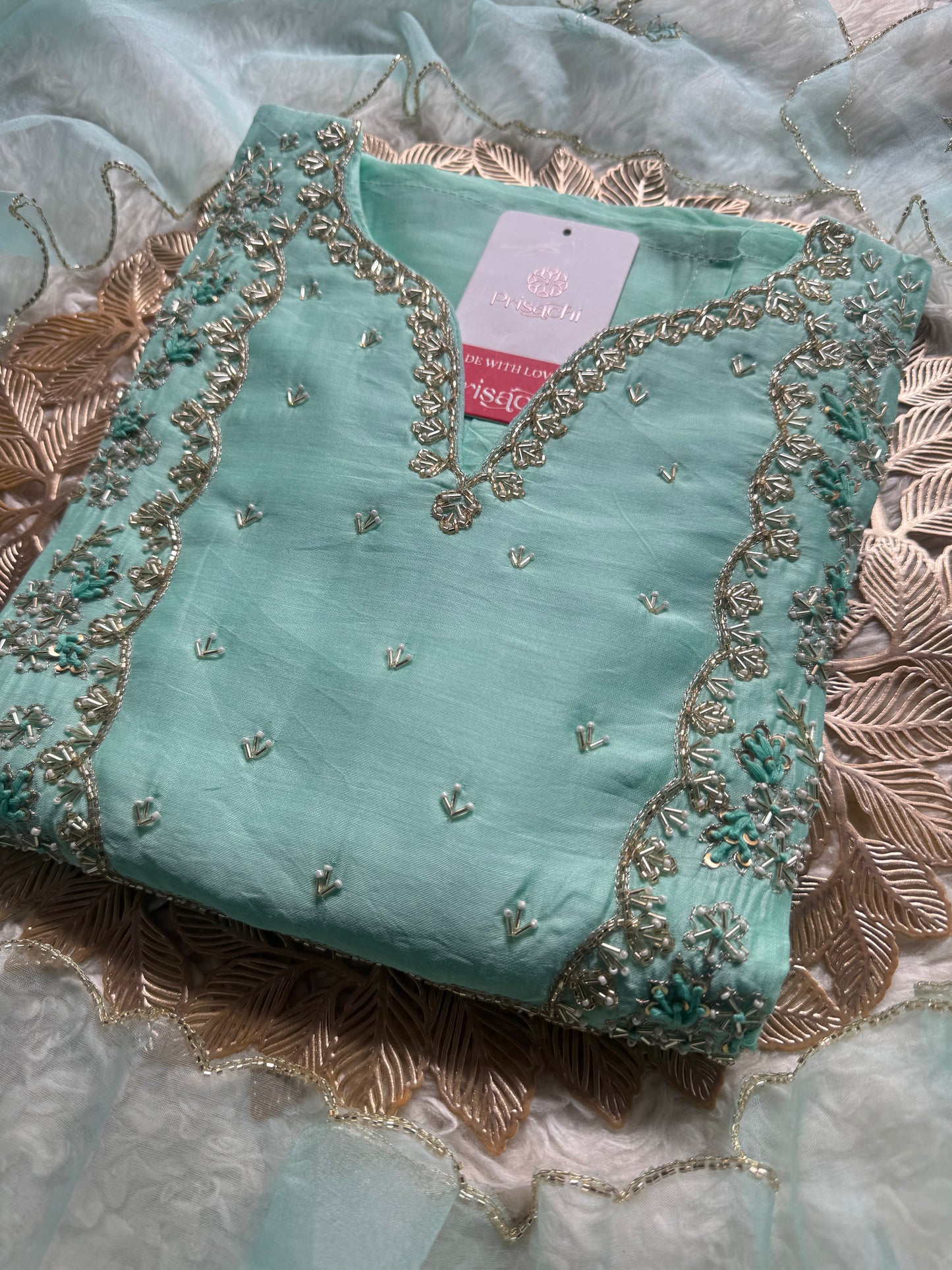 Sky blue Embroidered kurta Pant  with dupatta with Zardosi work