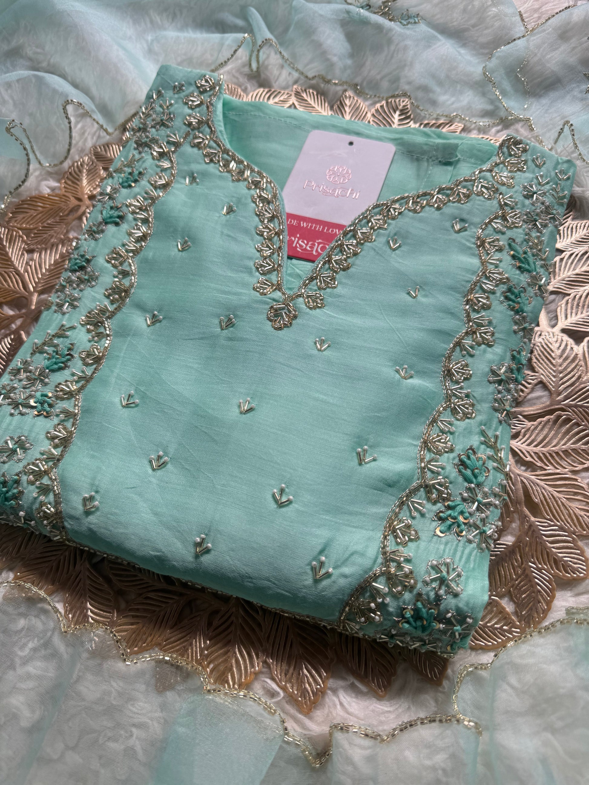 Embroidered kurta Pant  with dupatta with Zardosi work - Prisachi Official
