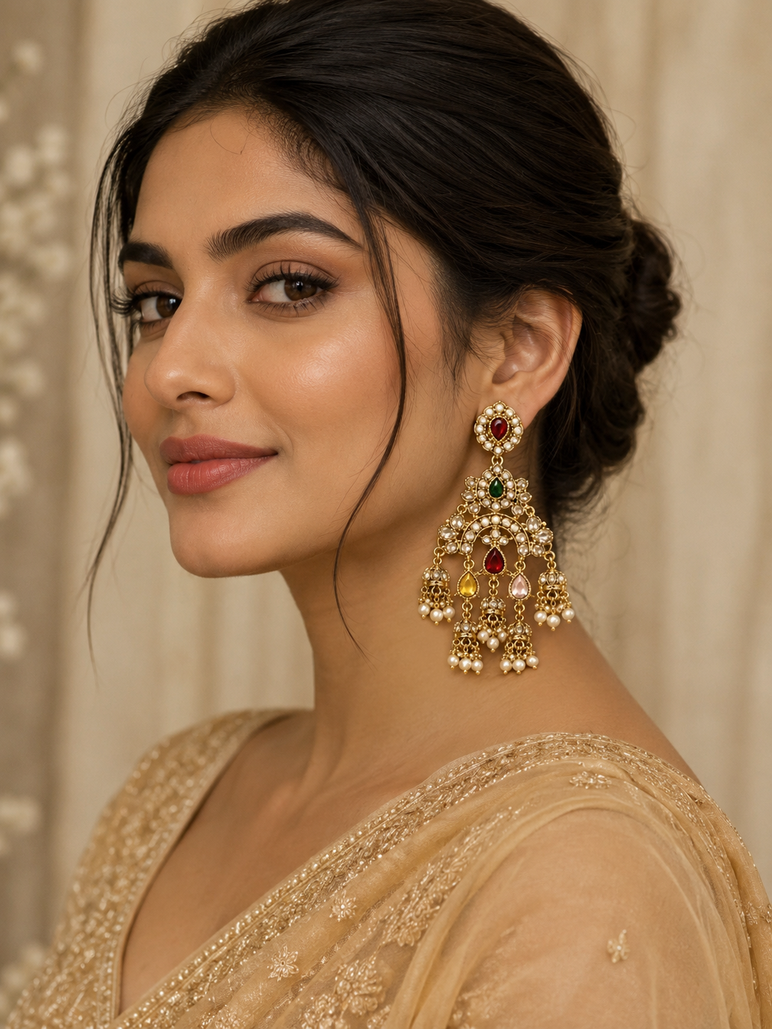 Gold-Plated Multicolor Kundan & Pink Stone Earrings for Women