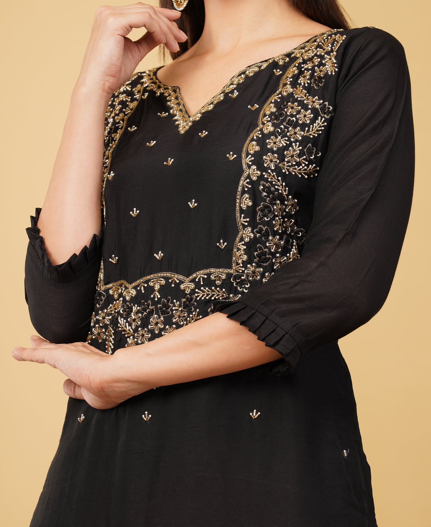 Prisachi Black Embroidered kurta bottom with dupatta with Zardosi work - Prisachi Official