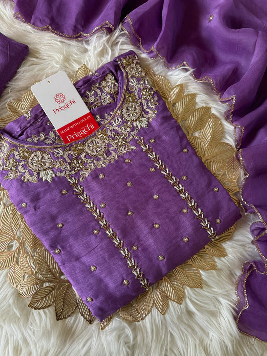 Purple Embroidered kurta set with dupatta