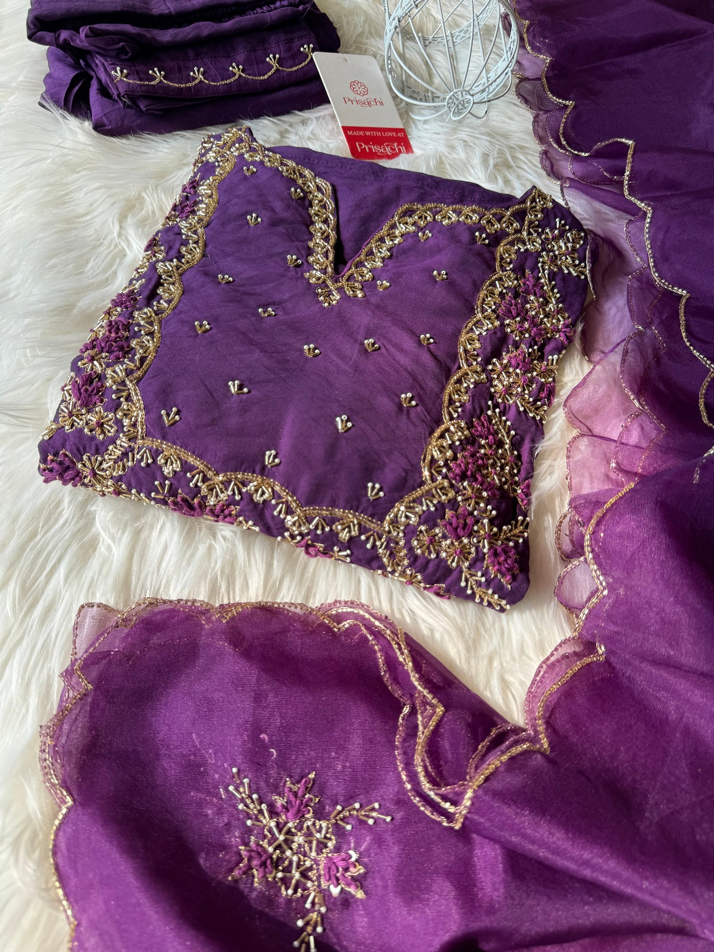 Embroidered kurta Pant  with dupatta with Zardosi work - Prisachi Official