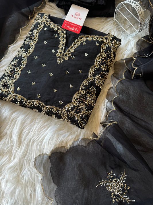 Black Embroidered kurta bottom with dupatta with Zardosi work