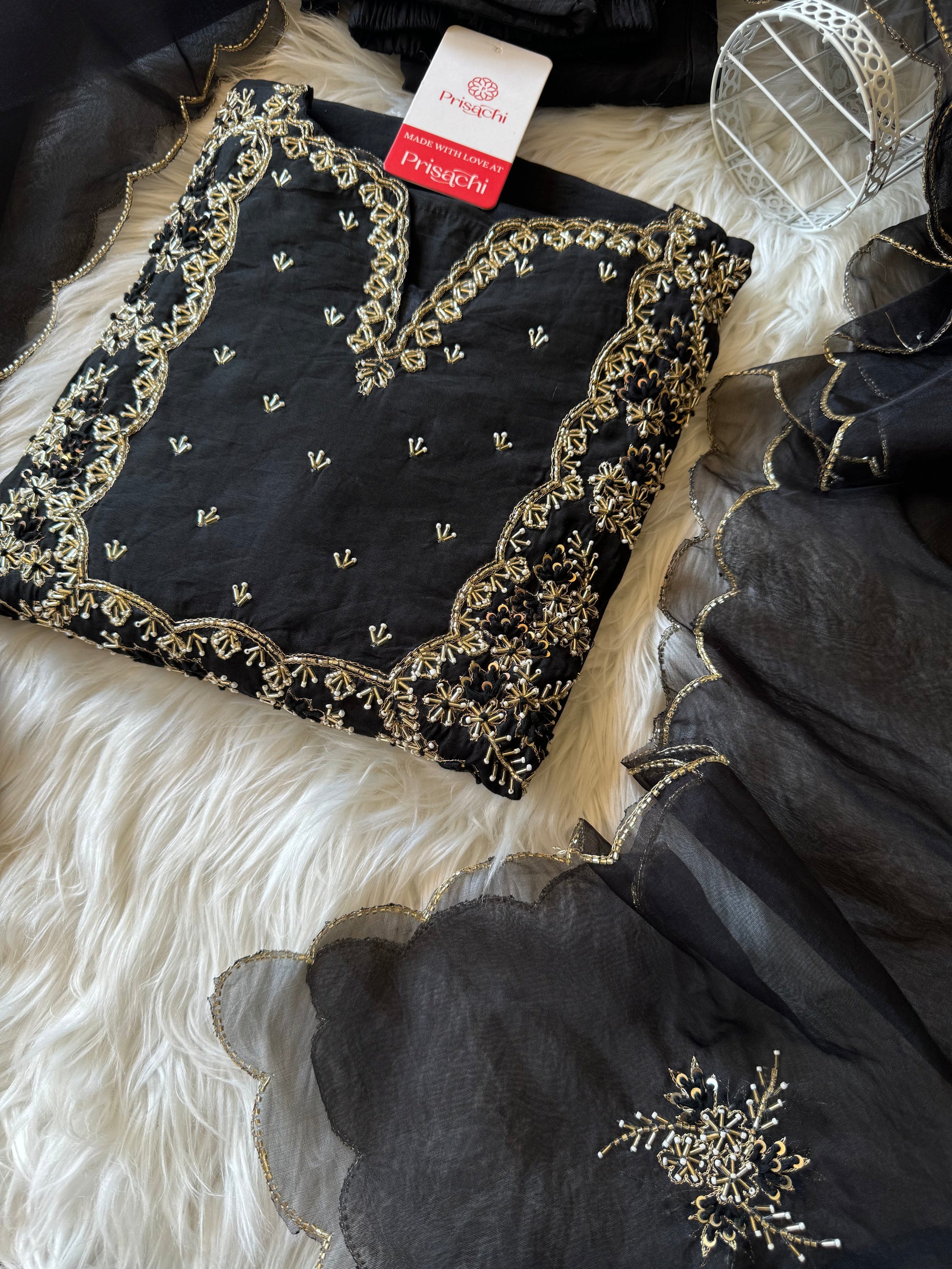 Black Embroidered kurta bottom with dupatta with Zardosi work - Prisachi Official