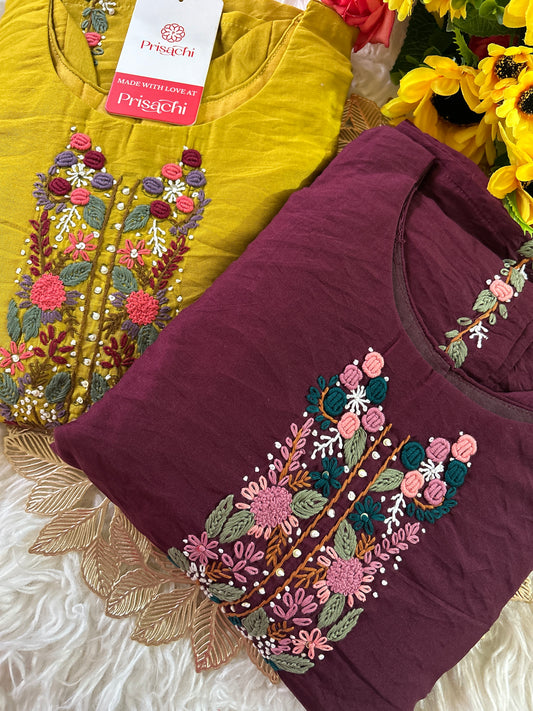Yellow embroidered chanderi silk kurta set with dupatta - Prisachi Official