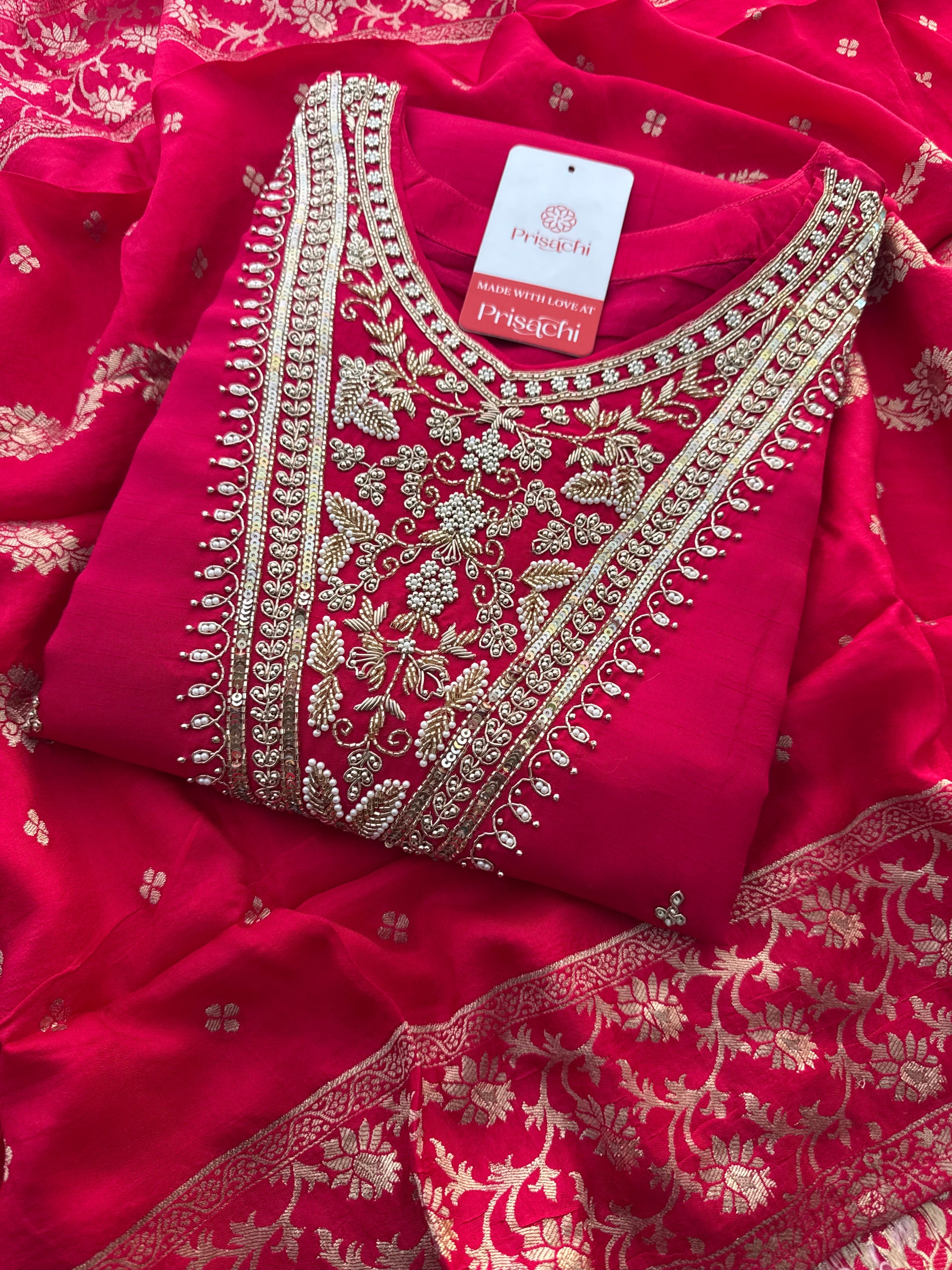 Pink Embroidered kurta Pant  with dupatta - Prisachi Official