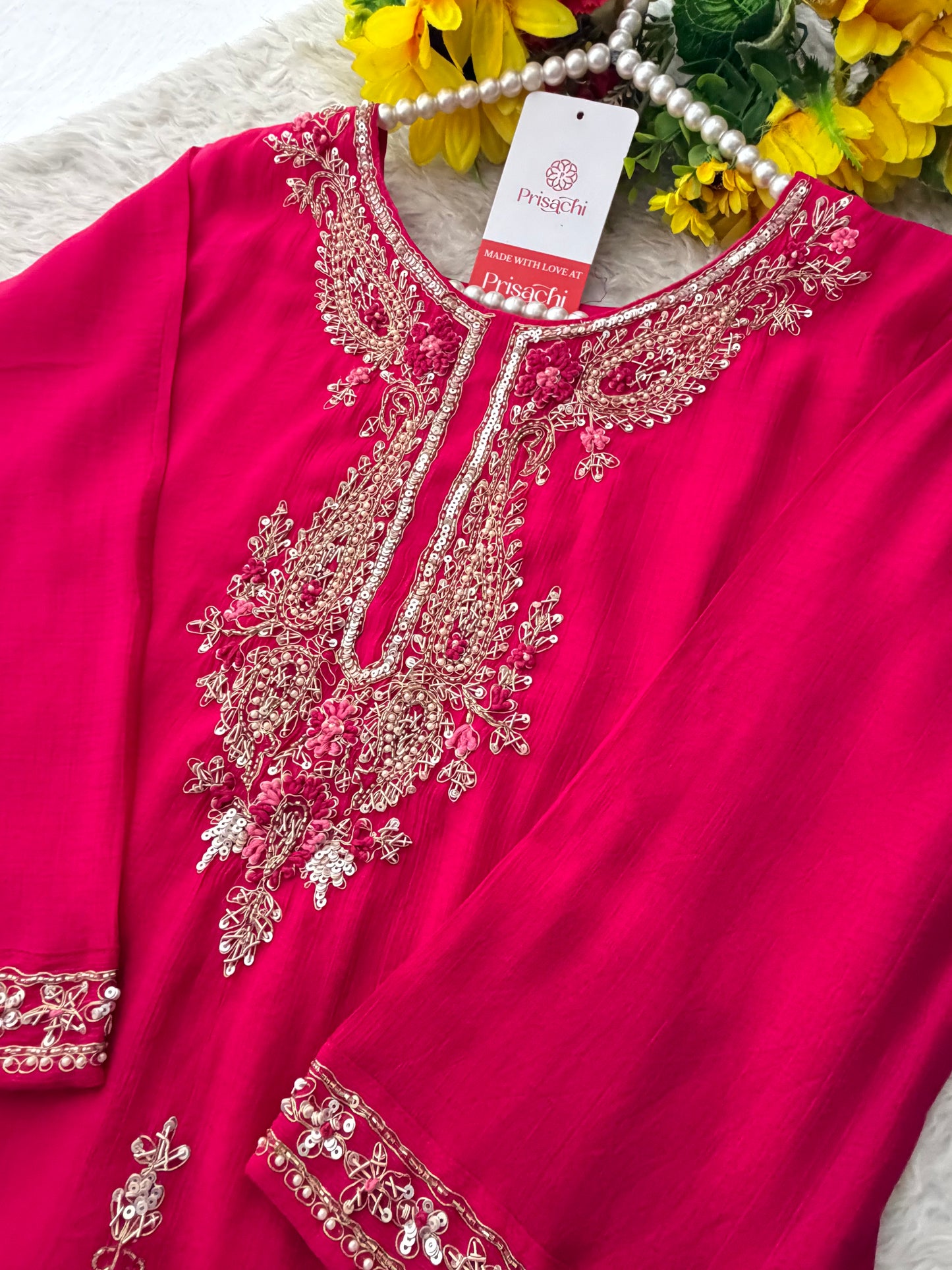 Pink Embroidered Ethnic Kurta Set for Women with Pants & Dupatta | Festive Traditional Wear