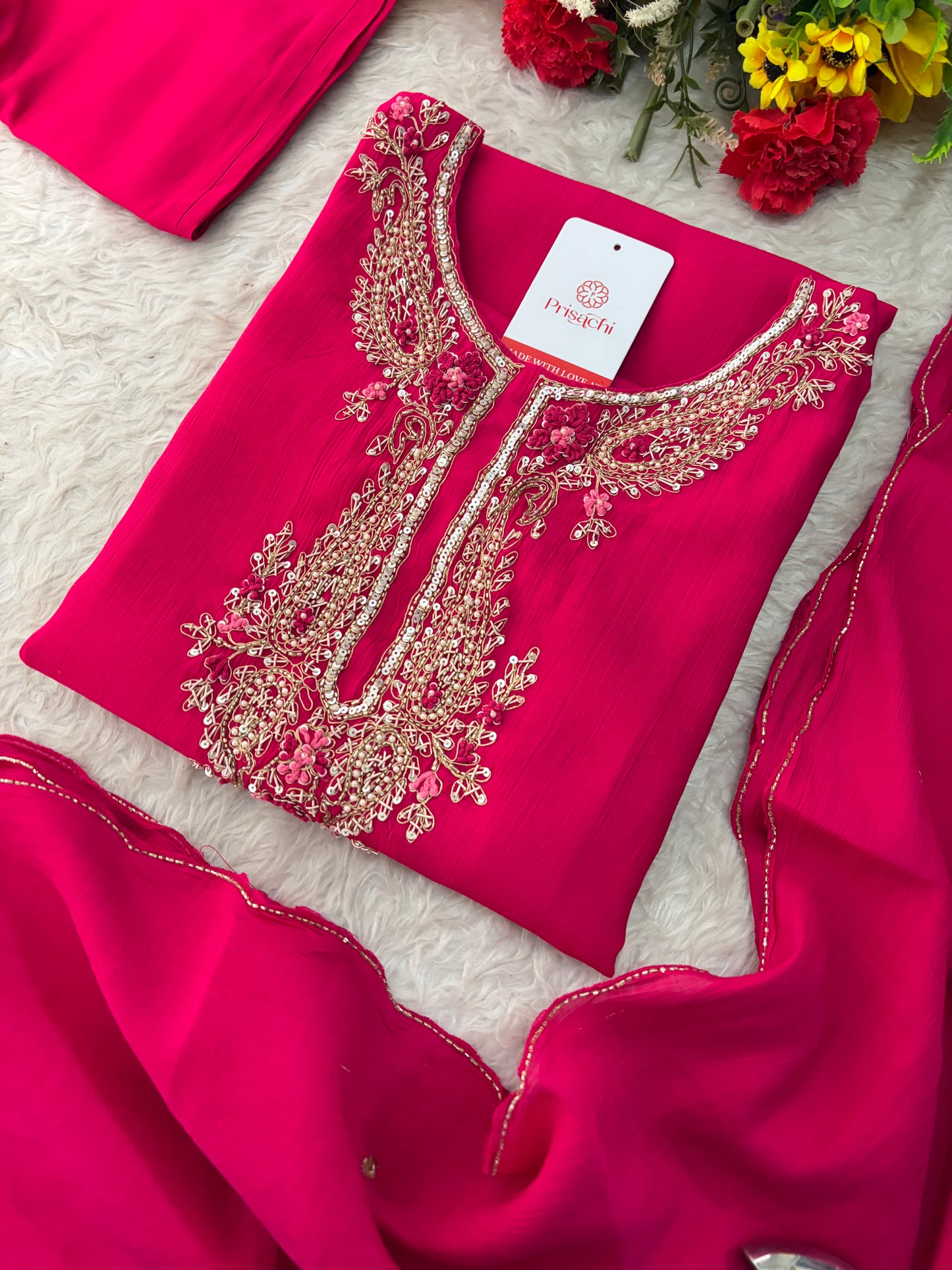 Pink Embroidered Ethnic Kurta Set for Women with Pants & Dupatta | Festive Traditional Wear
