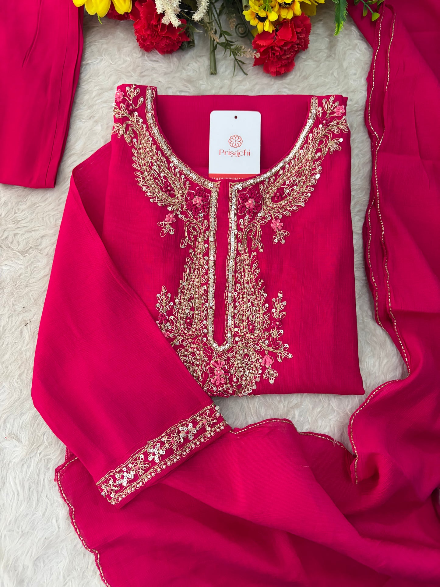 Pink Embroidered Ethnic Kurta Set for Women with Pants & Dupatta | Festive Traditional Wear