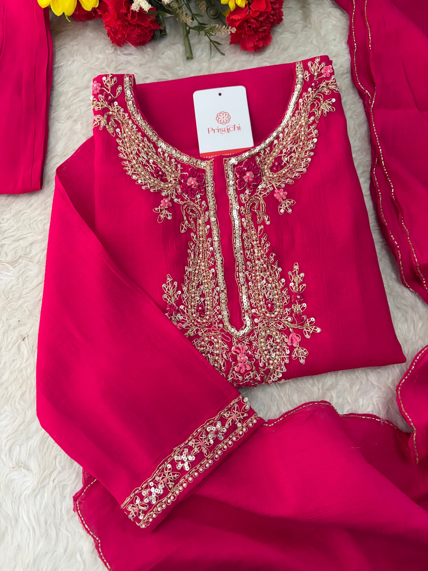 Pink Embroidered Ethnic Kurta Set for Women with Pants & Dupatta | Festive Traditional Wear