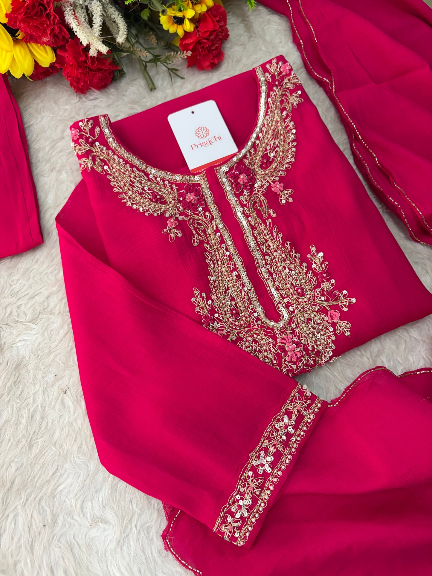 Pink Embroidered Ethnic Kurta Set for Women with Pants & Dupatta | Festive Traditional Wear