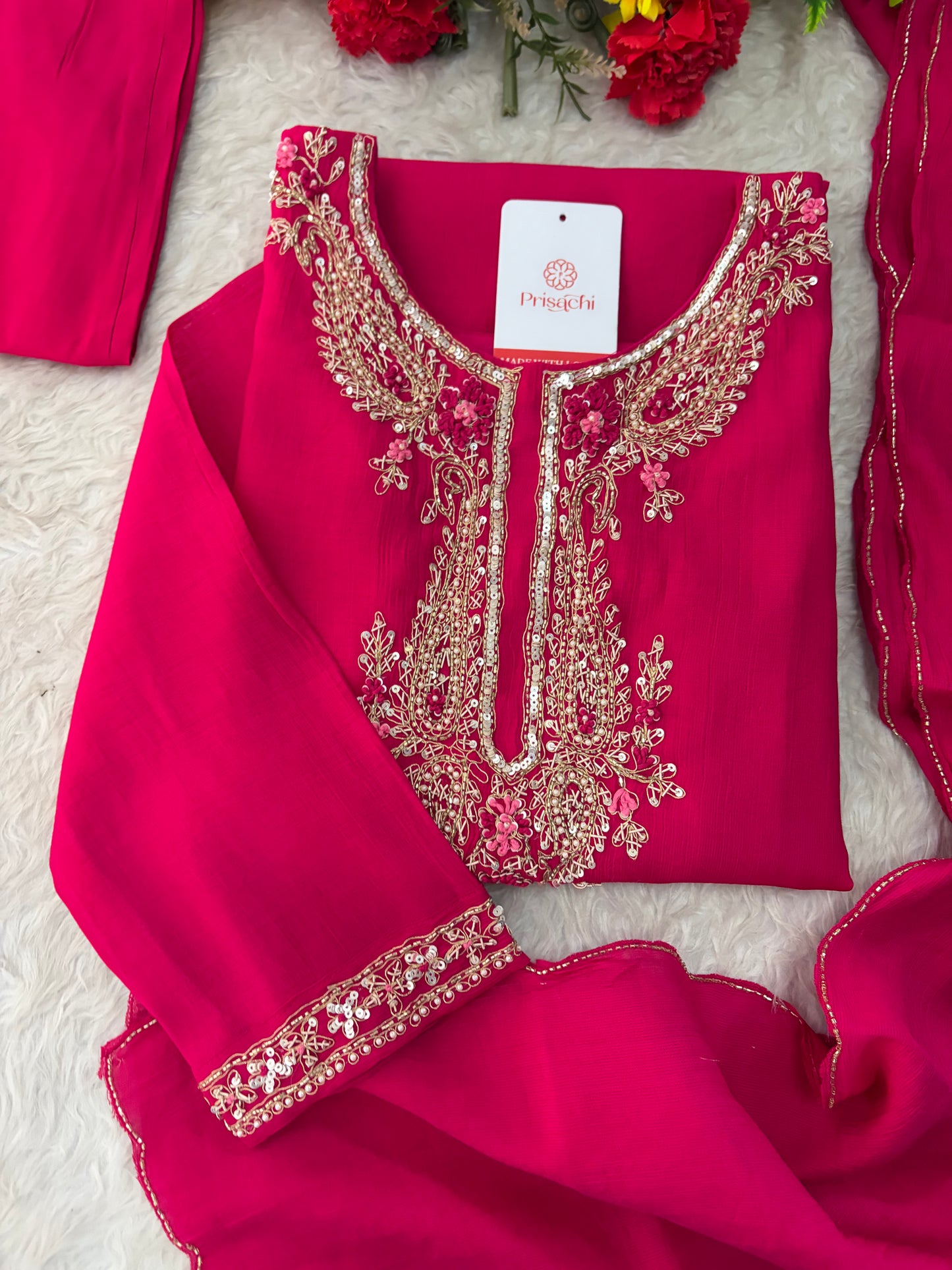 Pink Embroidered Ethnic Kurta Set for Women with Pants & Dupatta | Festive Traditional Wear