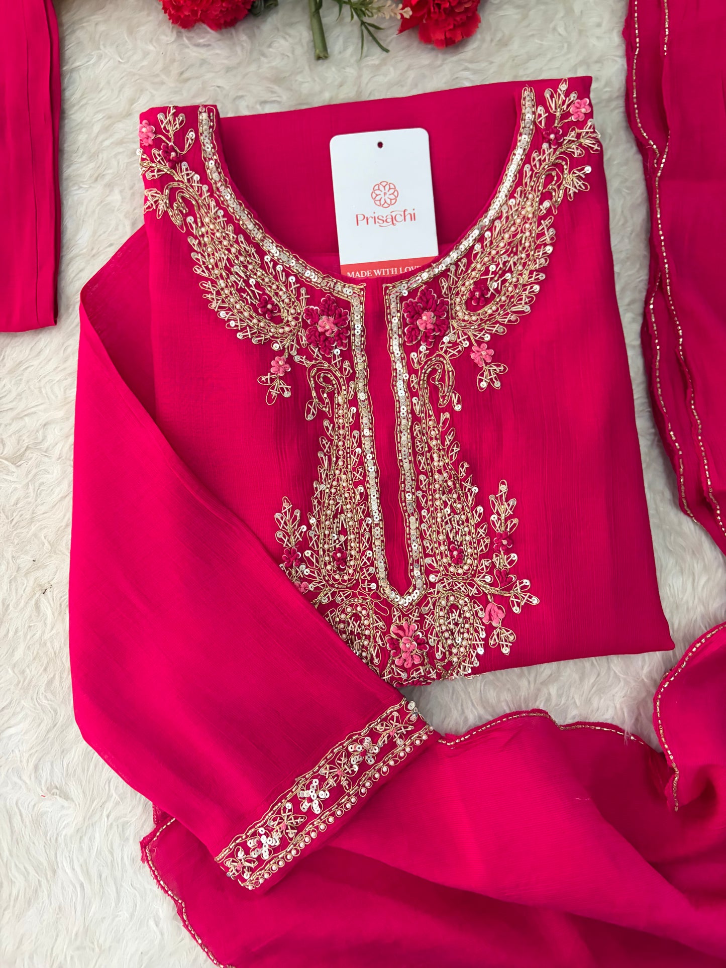 Pink Embroidered Ethnic Kurta Set for Women with Pants & Dupatta | Festive Traditional Wear