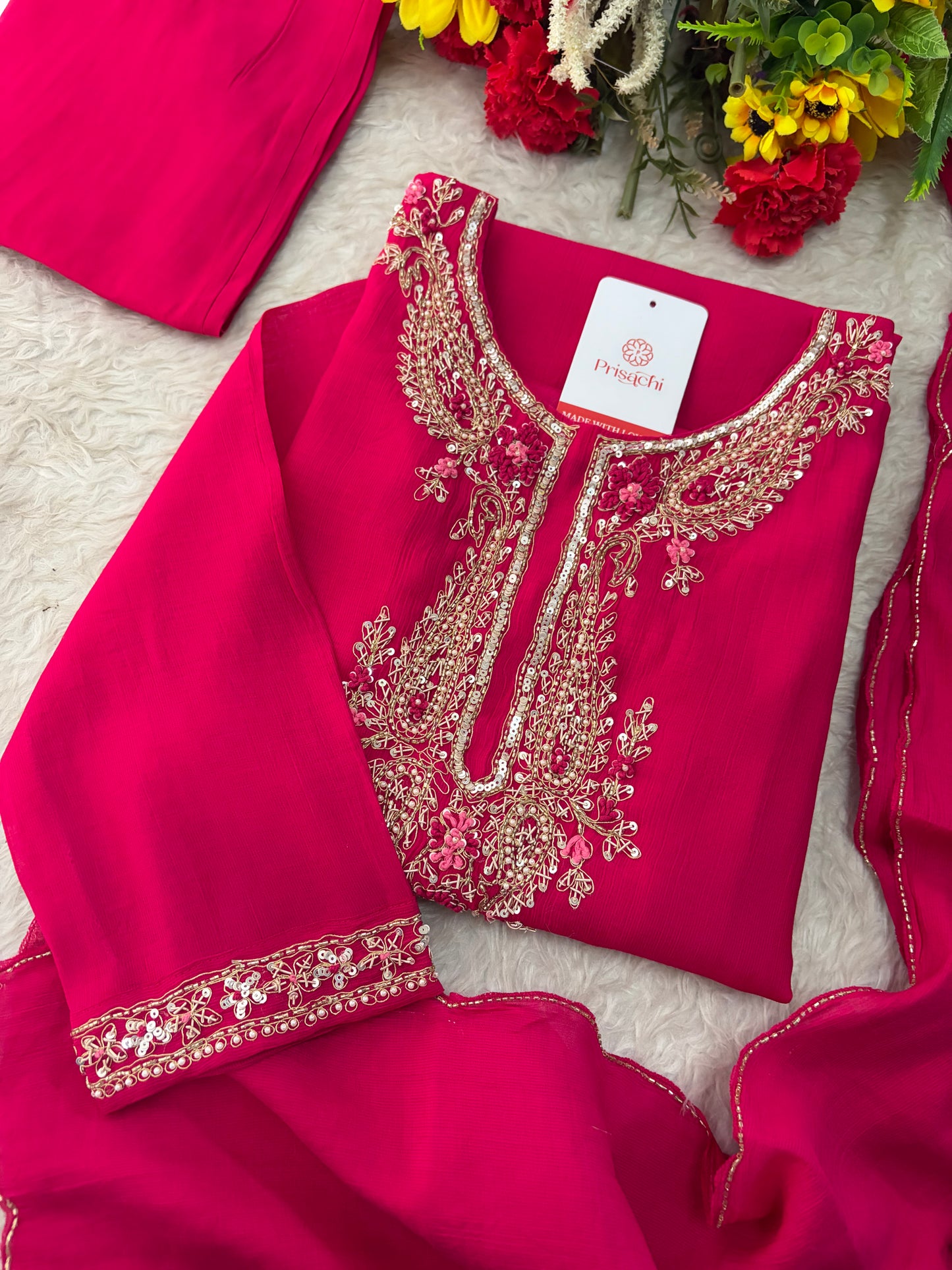 Pink Embroidered Ethnic Kurta Set for Women with Pants & Dupatta | Festive Traditional Wear