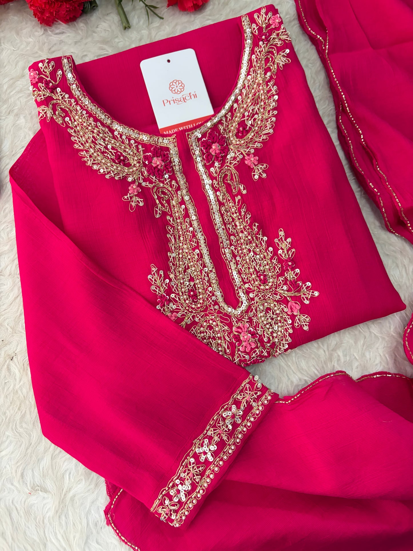Pink Embroidered Ethnic Kurta Set for Women with Pants & Dupatta | Festive Traditional Wear