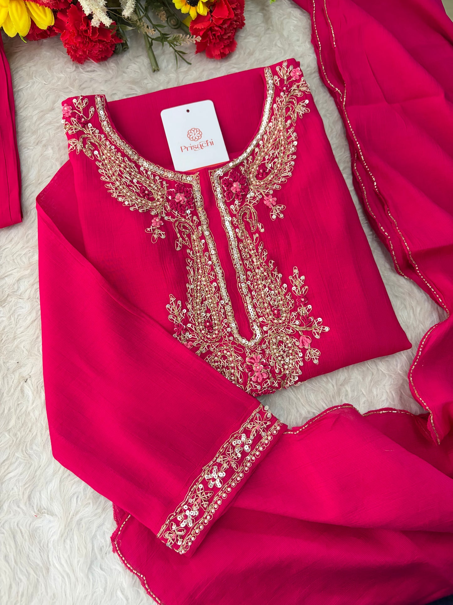 Pink Embroidered Ethnic Kurta Set for Women with Pants & Dupatta | Festive Traditional Wear