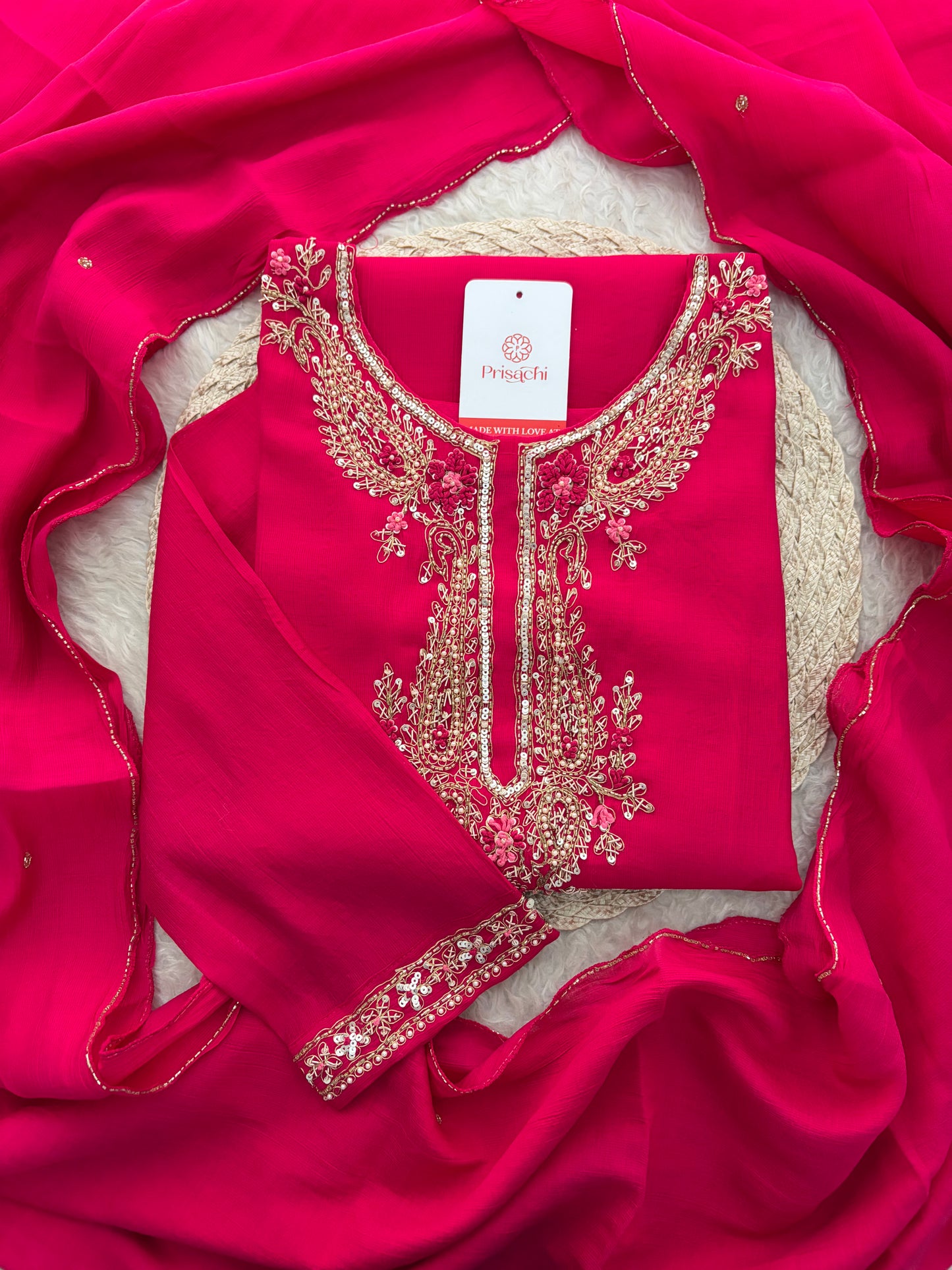 Pink Embroidered Ethnic Kurta Set for Women with Pants & Dupatta | Festive Traditional Wear