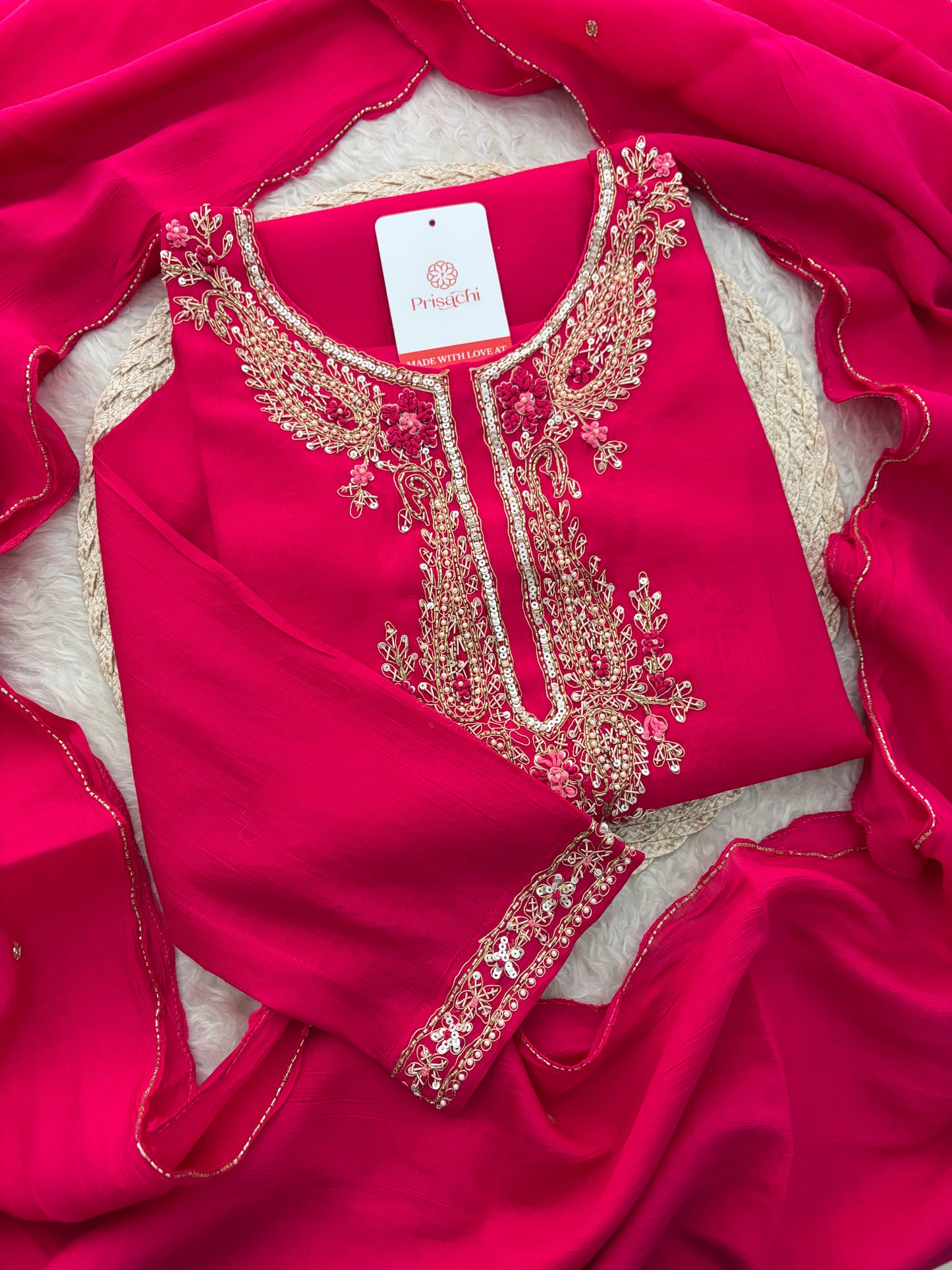 Pink Embroidered Ethnic Kurta Set for Women with Pants & Dupatta | Festive Traditional Wear