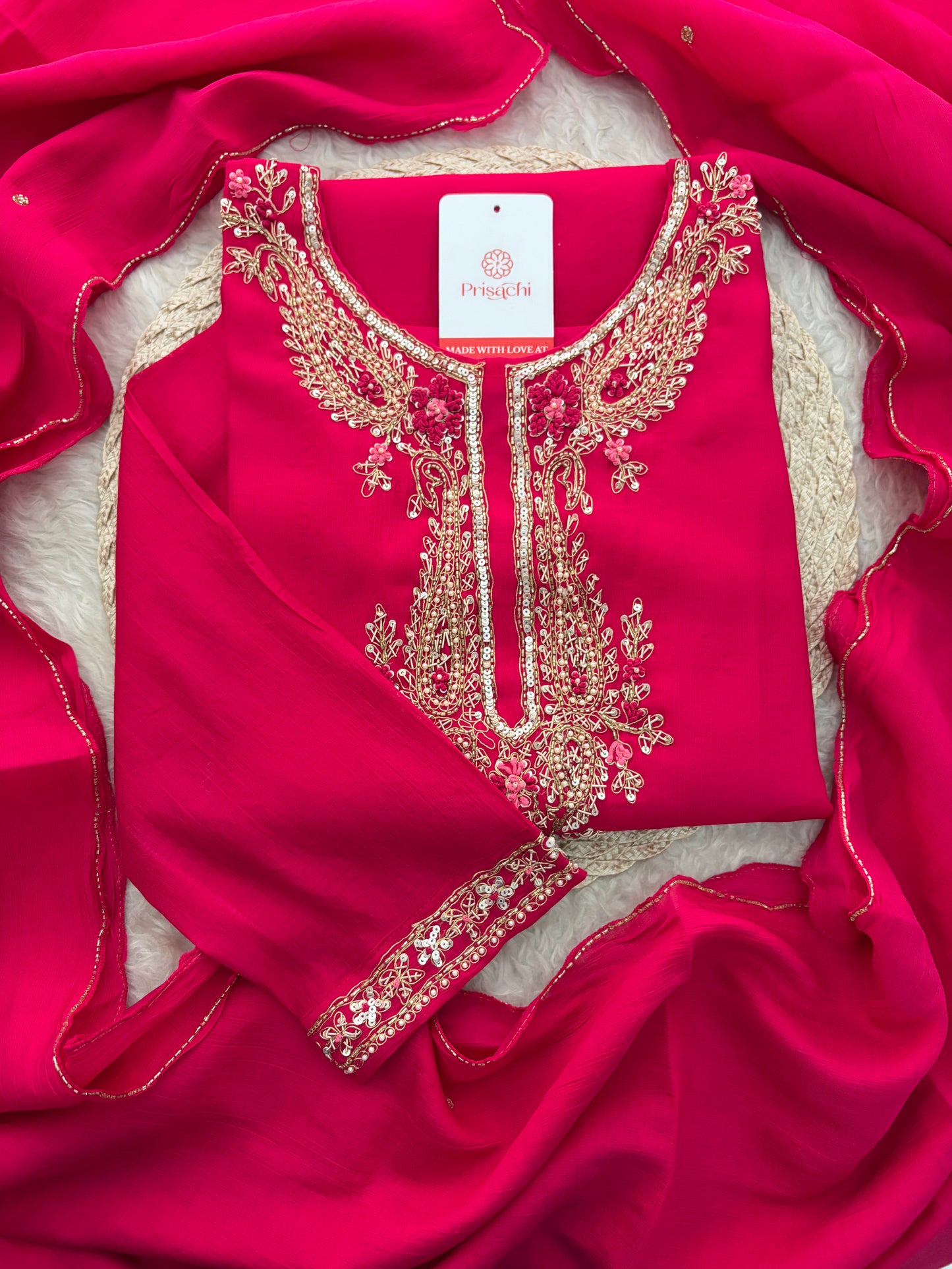 Pink Embroidered Ethnic Kurta Set for Women with Pants & Dupatta | Festive Traditional Wear